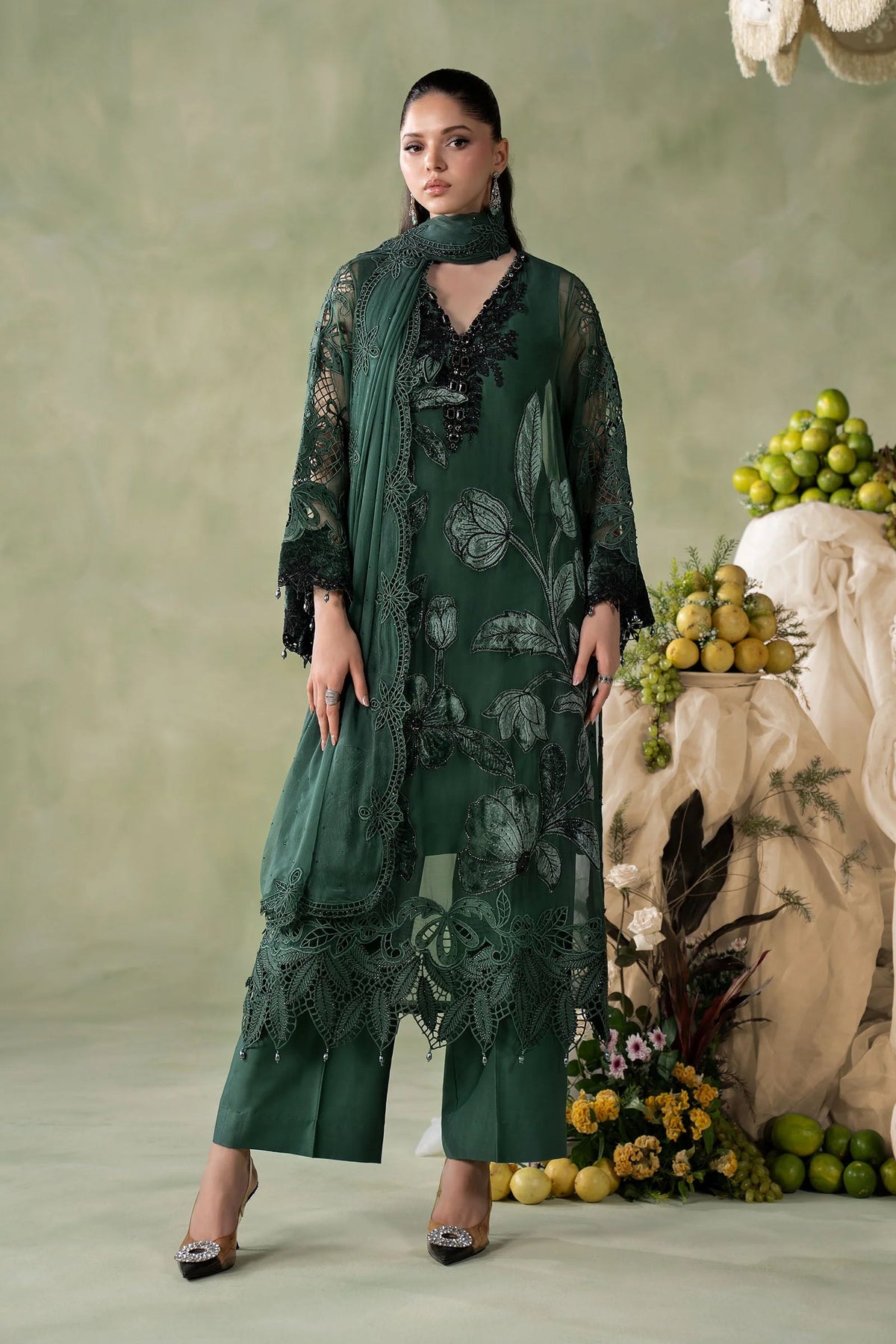 MCS-26-207-Pine Green | Stitched Chiffon Collection ‘26 | MARIA.B