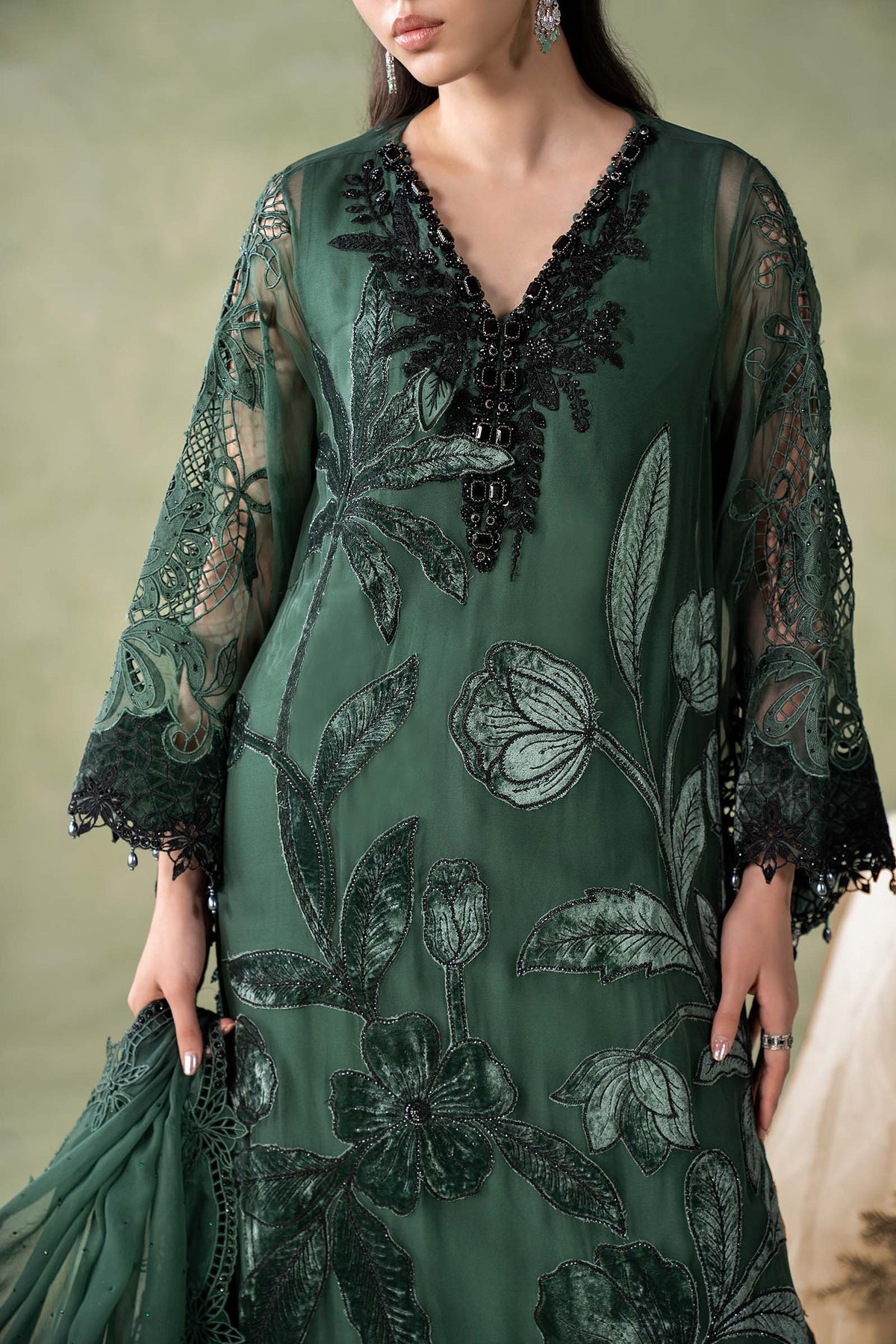 MCS-26-207-Pine Green | Stitched Chiffon Collection ‘26 | MARIA.B