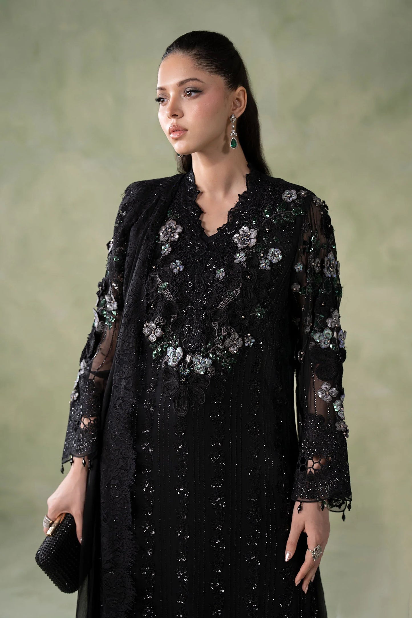 MCS-26-204-Black | Stitched Chiffon Collection ‘26 | MARIA.B