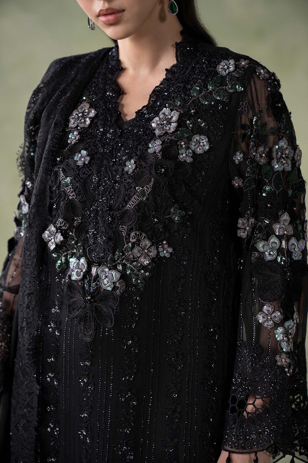 MCS-26-204-Black | Stitched Chiffon Collection ‘26 | MARIA.B