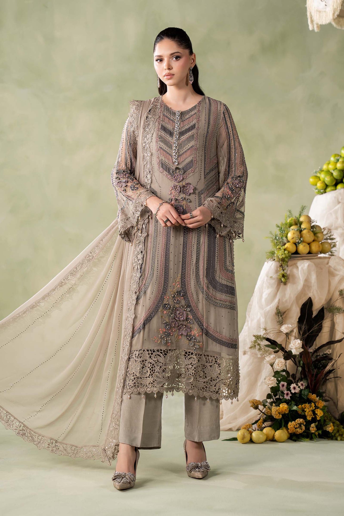 MCS-26-201-Antique Grey | Stitched Chiffon Collection ‘26 | MARIA.B