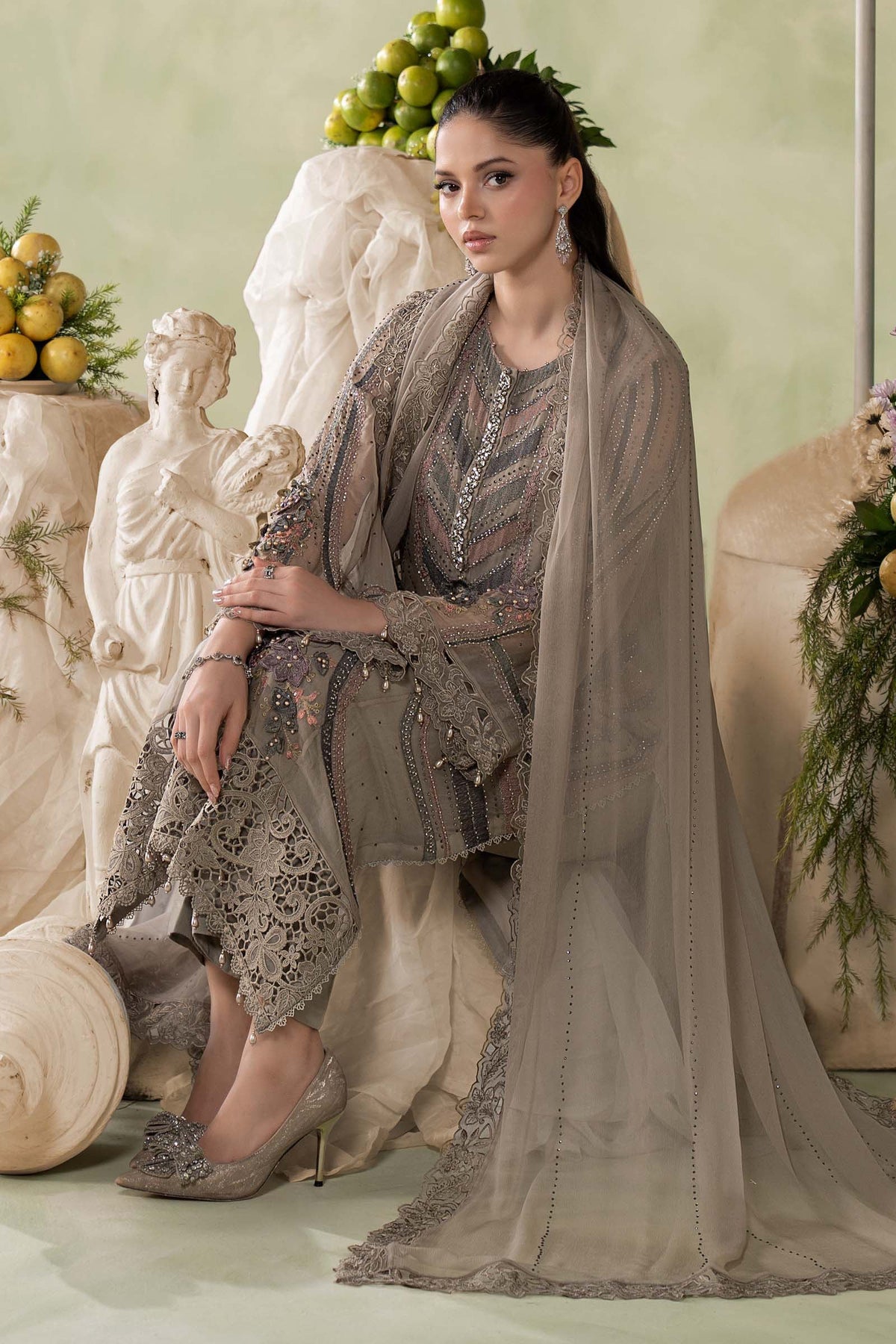 MCS-26-201-Antique Grey | Stitched Chiffon Collection ‘26 | MARIA.B
