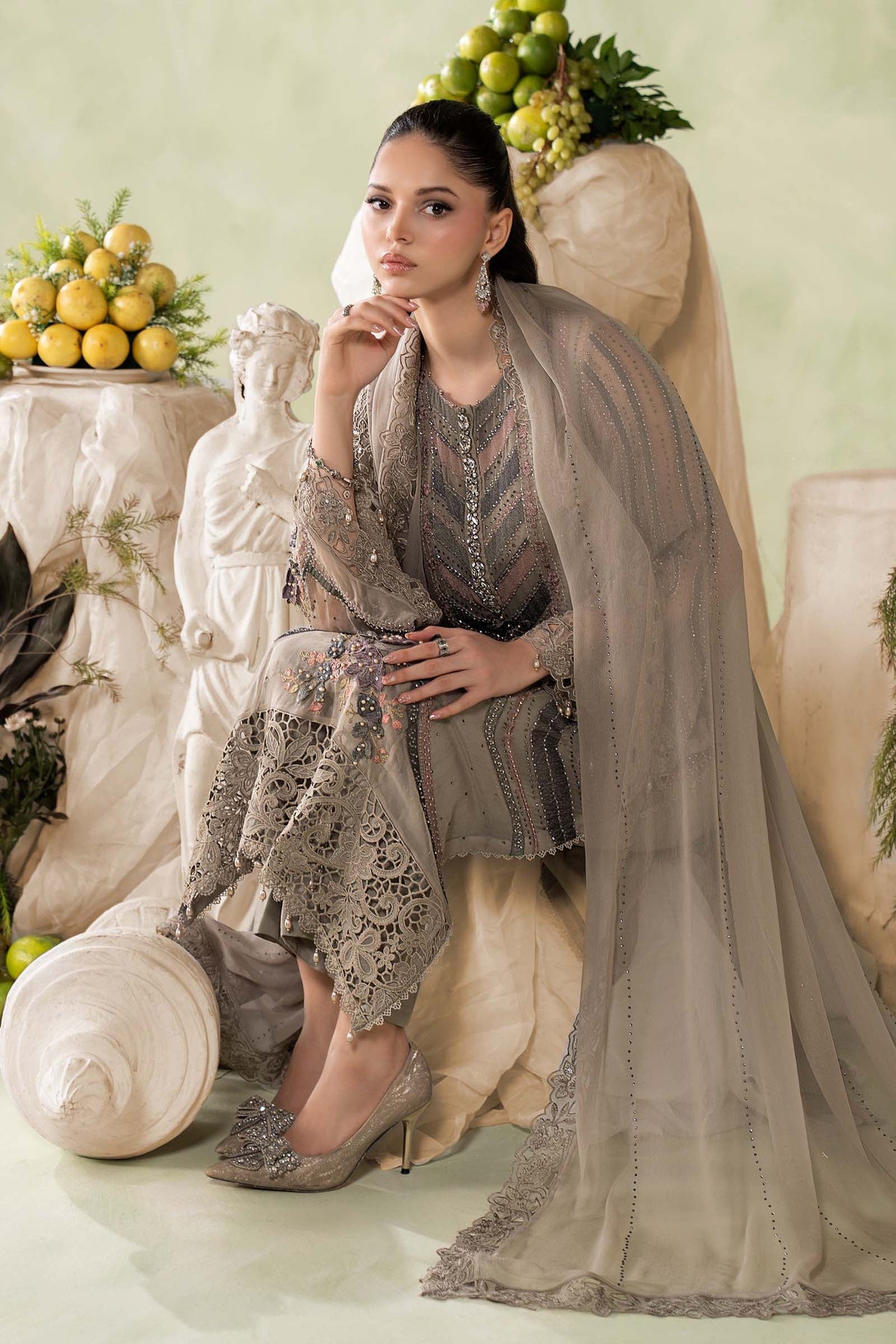 MCS-26-201-Antique Grey | Stitched Chiffon Collection ‘26 | MARIA.B