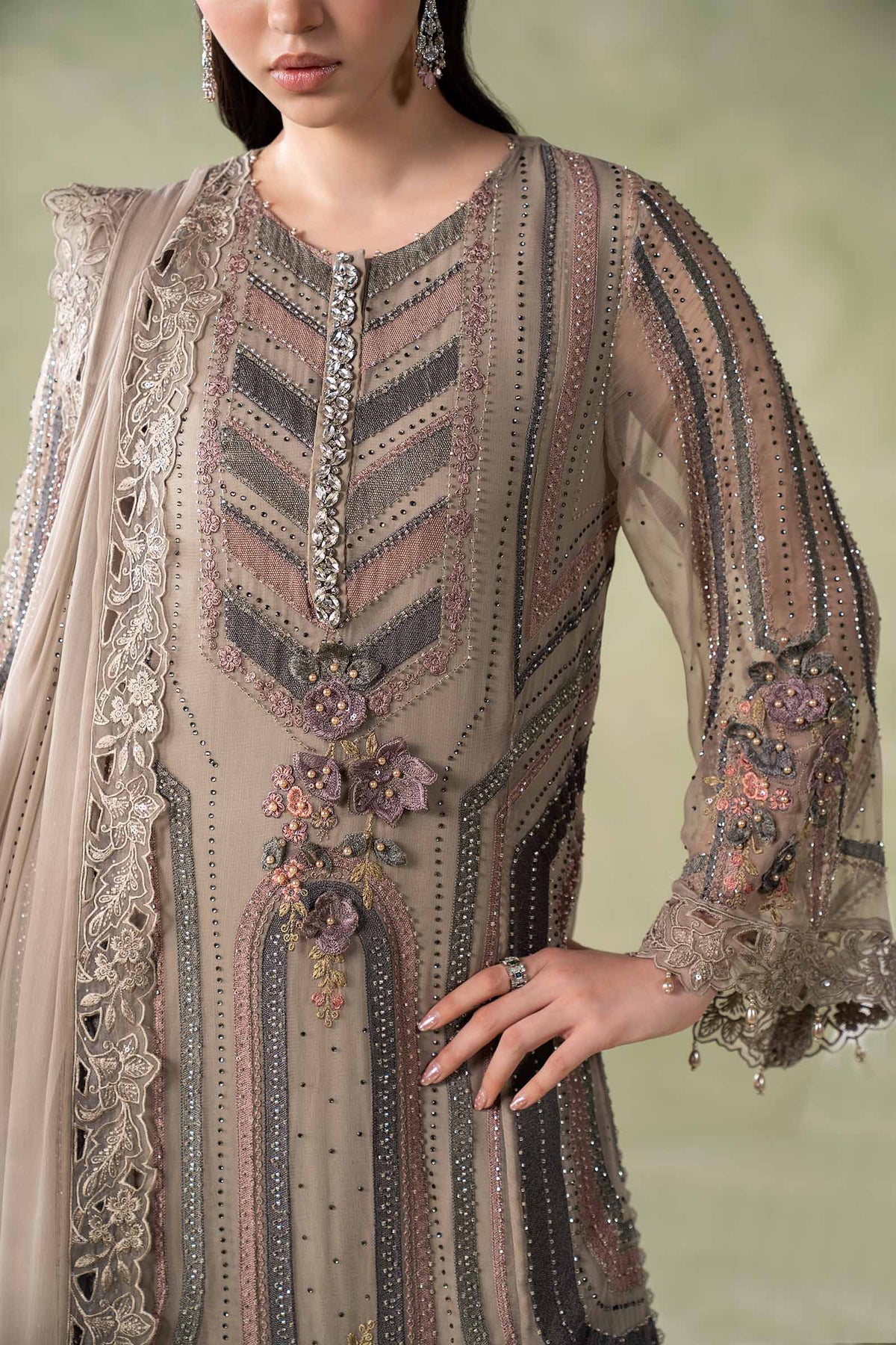 MCS-26-201-Antique Grey | Stitched Chiffon Collection ‘26 | MARIA.B