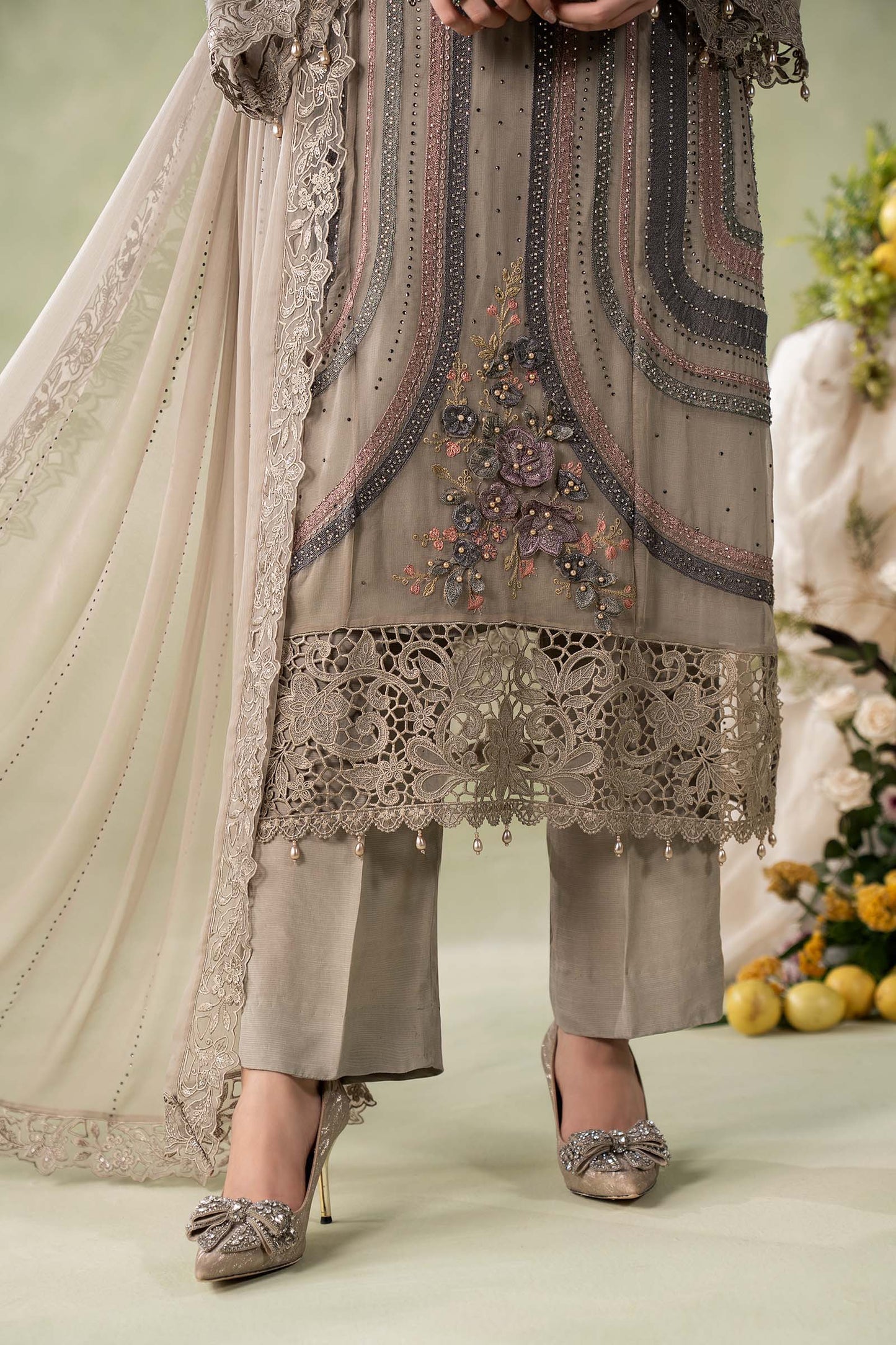 MCS-26-201-Antique Grey | Stitched Chiffon Collection ‘26 | MARIA.B