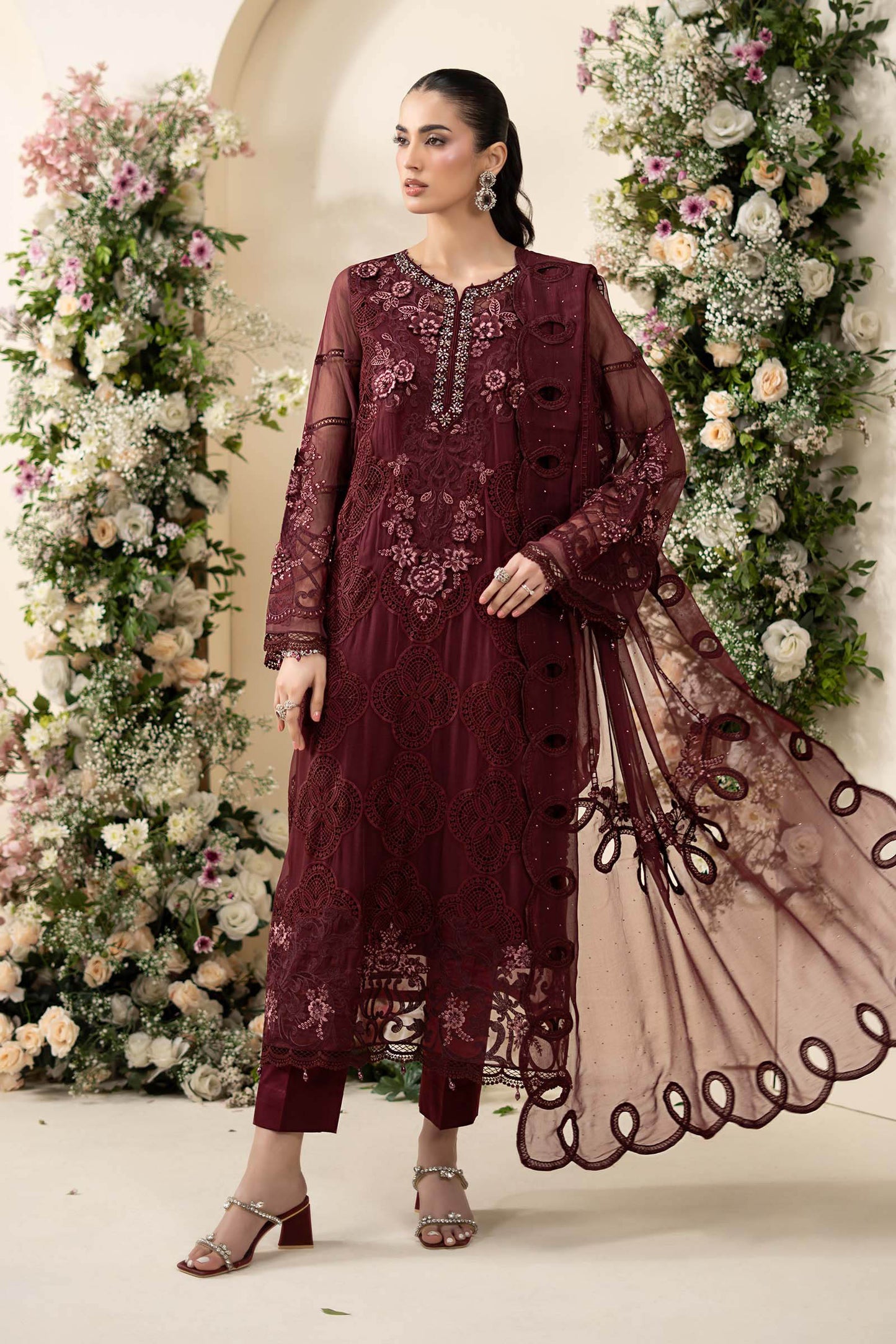 MCS-26-108-Burgundy | Stitched Chiffon Collection ‘26 | MARIA.B