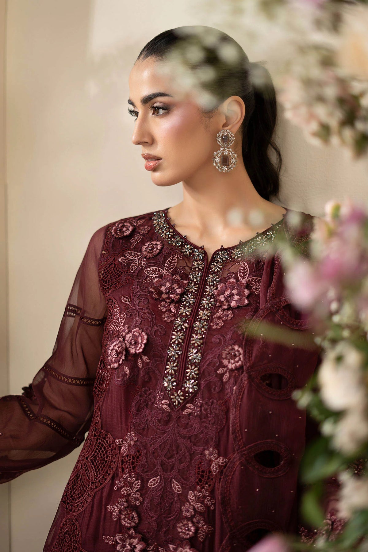 MCS-26-108-Burgundy | Stitched Chiffon Collection ‘26 | MARIA.B