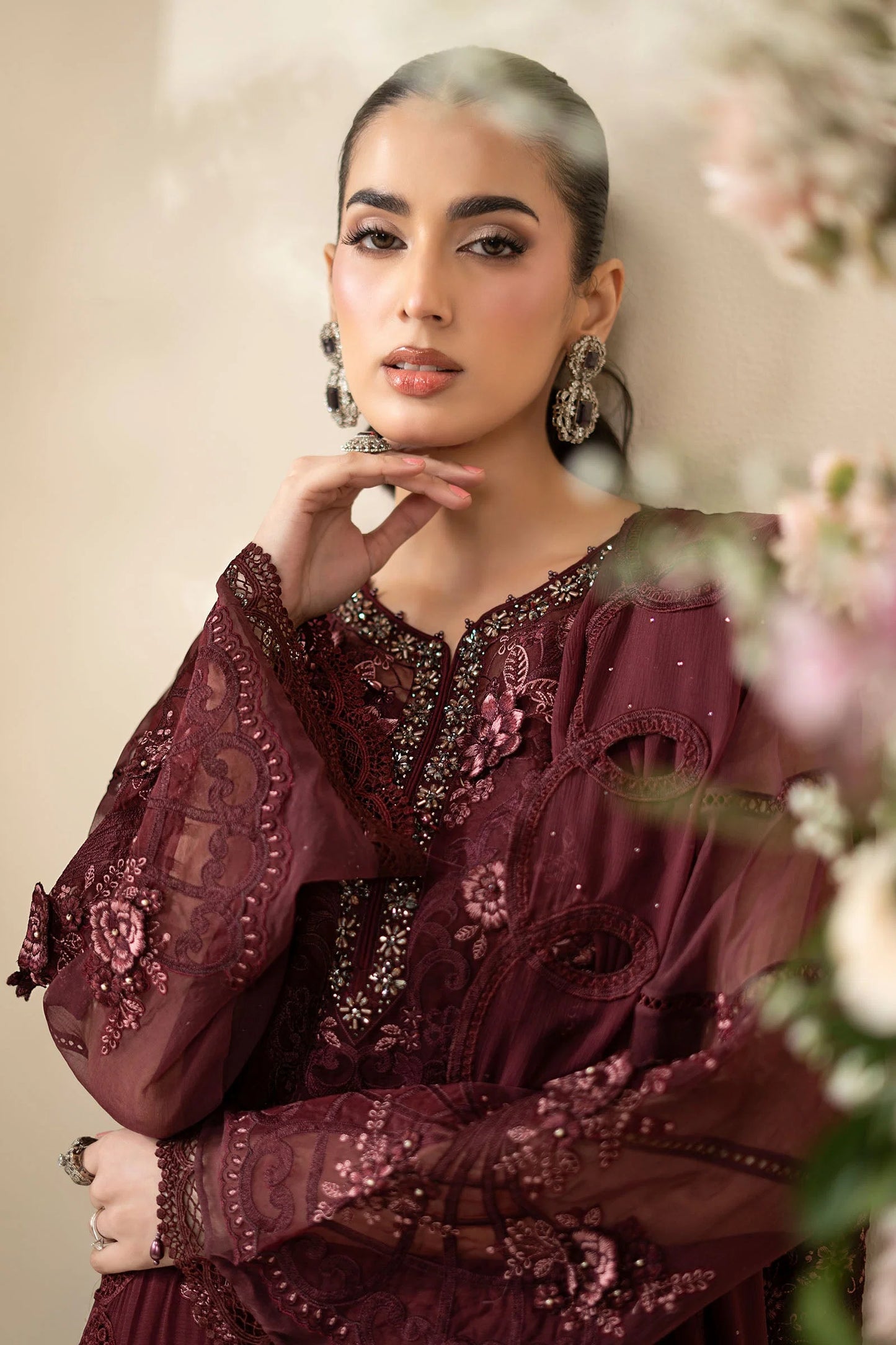 MCS-26-108-Burgundy | Stitched Chiffon Collection ‘26 | MARIA.B