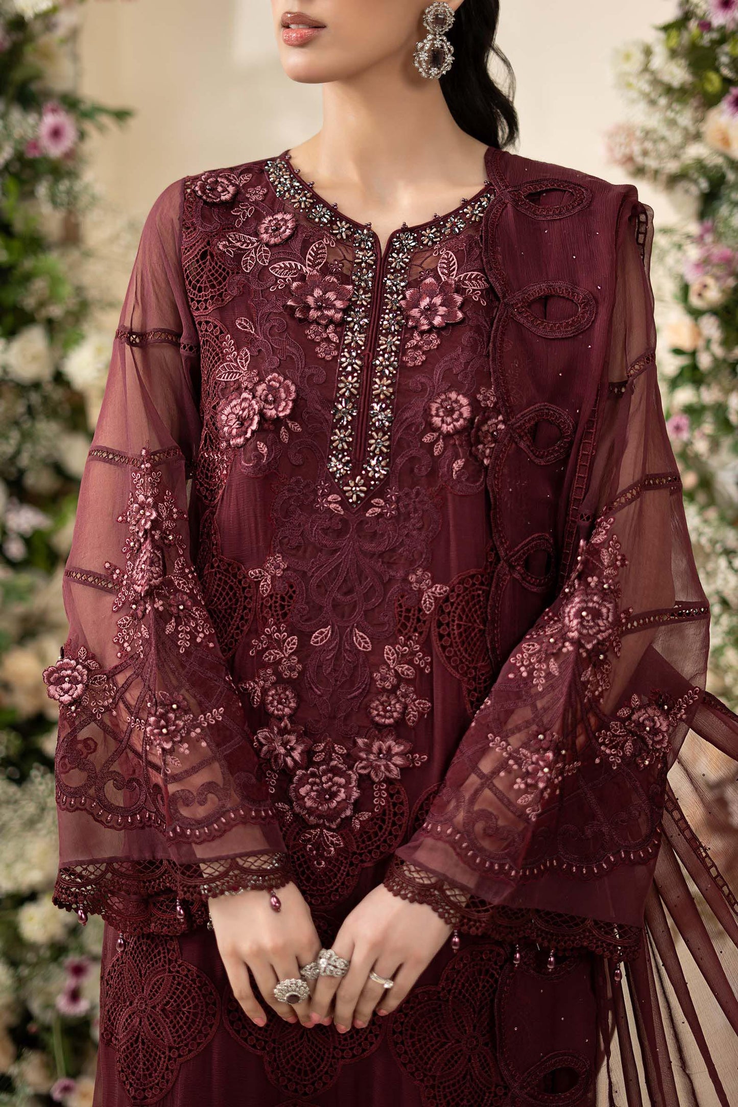 MCS-26-108-Burgundy | Stitched Chiffon Collection ‘26 | MARIA.B