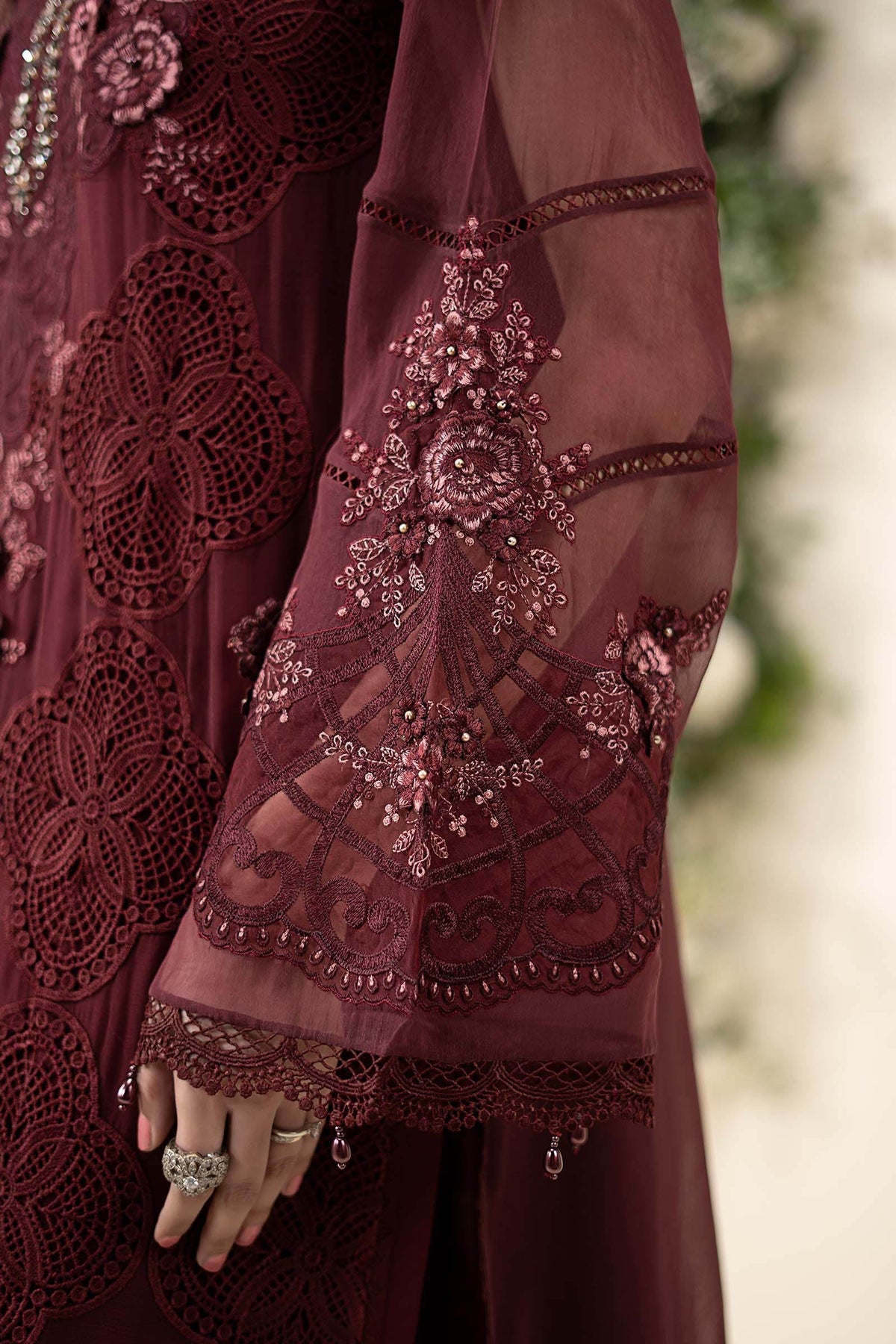 MCS-26-108-Burgundy | Stitched Chiffon Collection ‘26 | MARIA.B