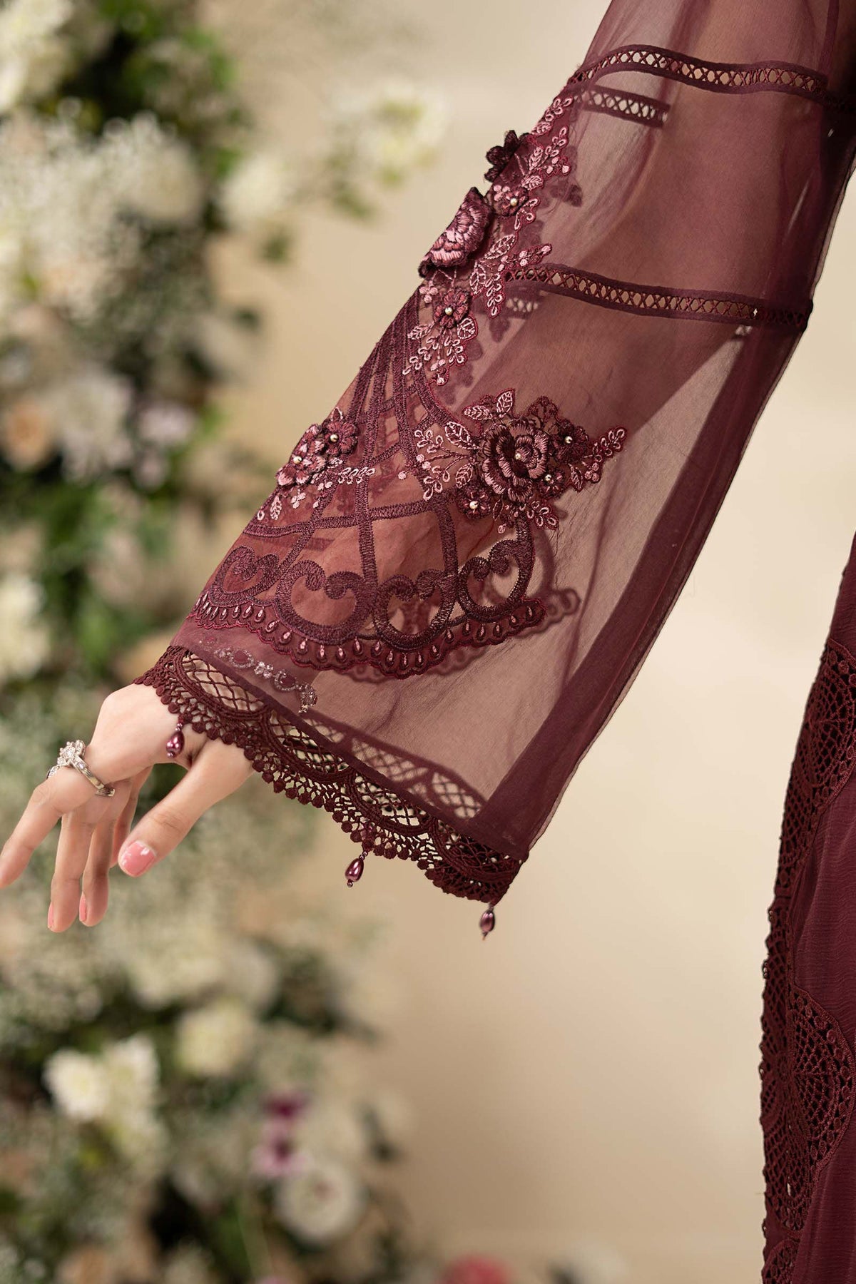MCS-26-108-Burgundy | Stitched Chiffon Collection ‘26 | MARIA.B