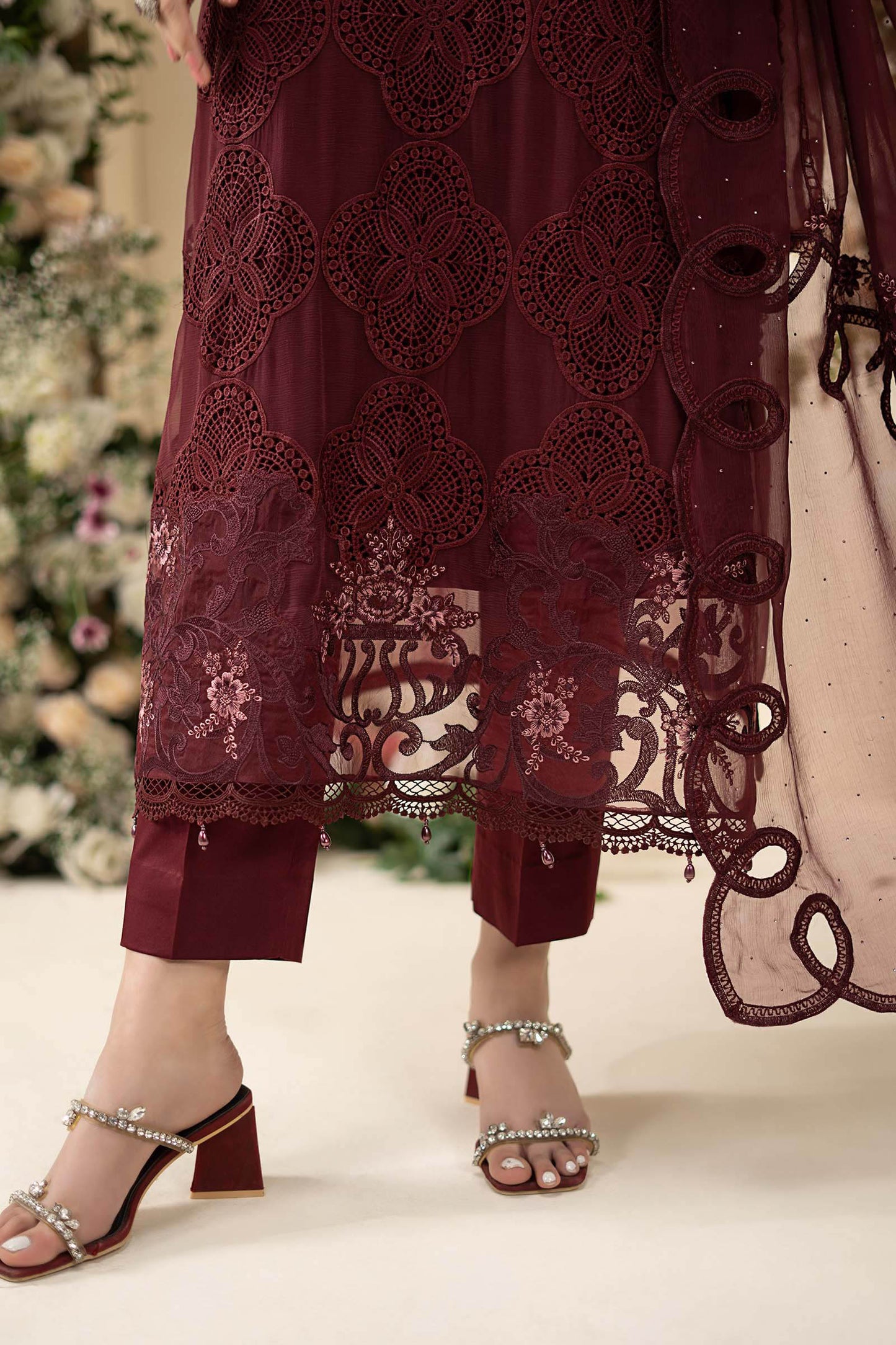 MCS-26-108-Burgundy | Stitched Chiffon Collection ‘26 | MARIA.B