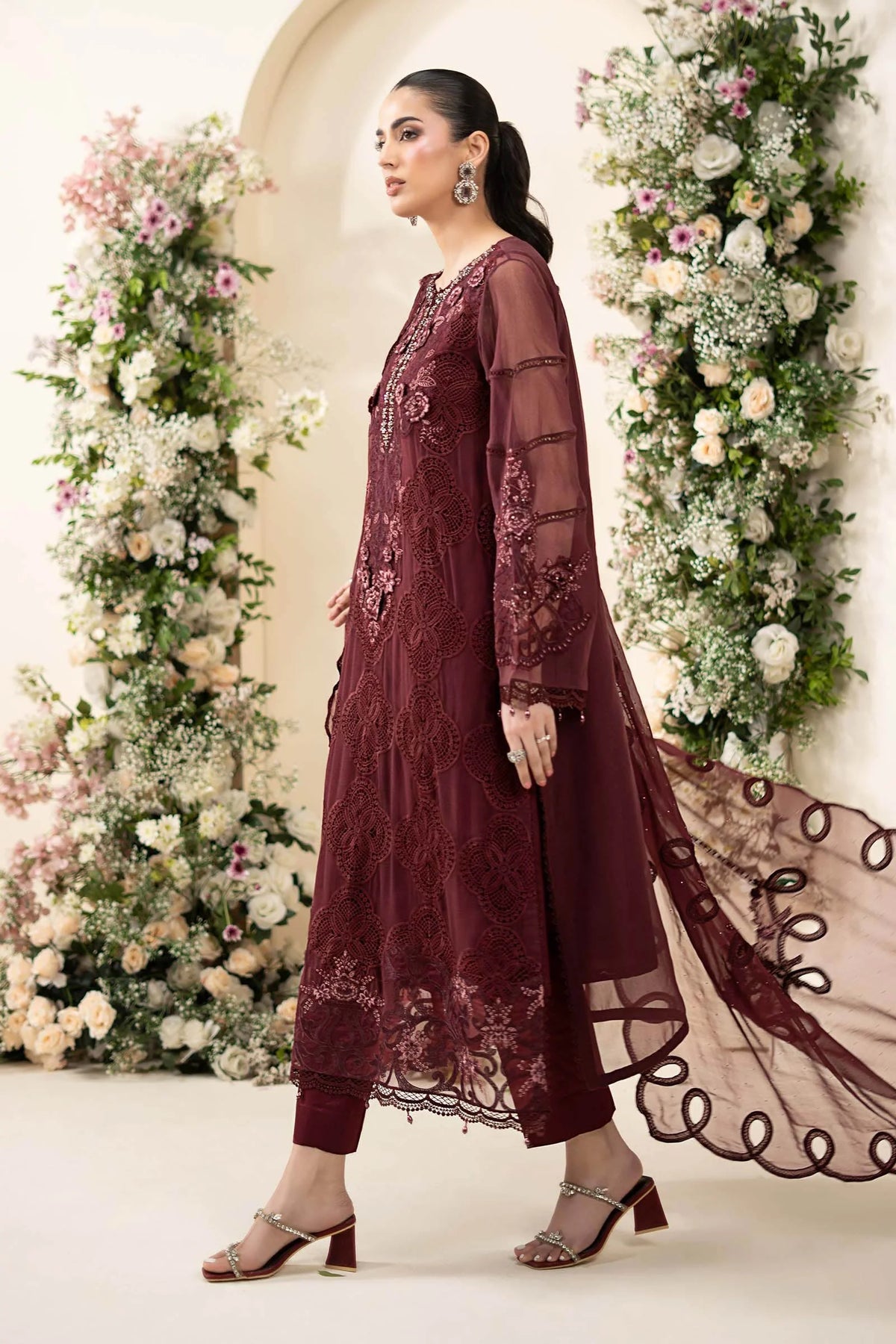 MCS-26-108-Burgundy | Stitched Chiffon Collection ‘26 | MARIA.B