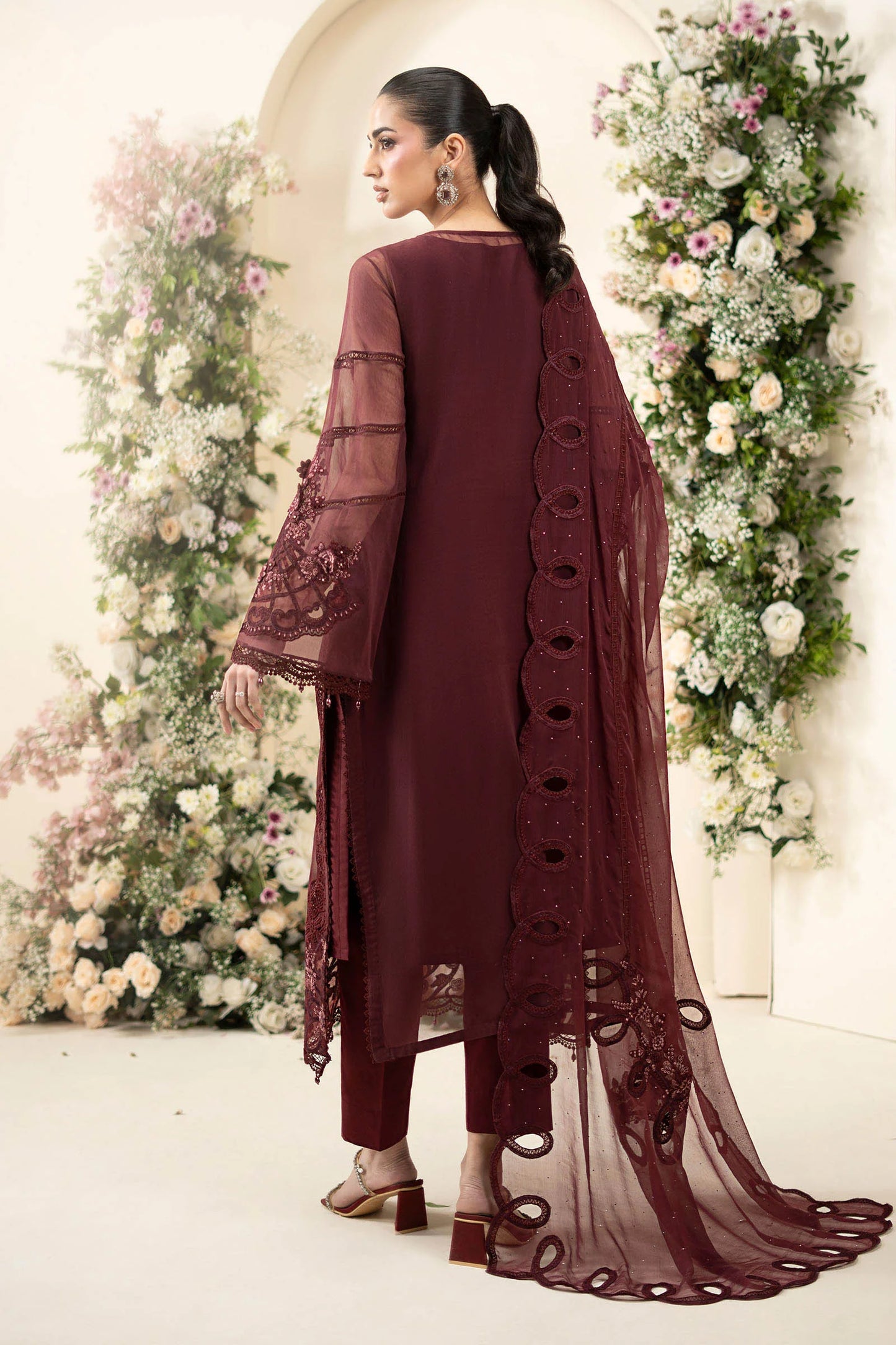 MCS-26-108-Burgundy | Stitched Chiffon Collection ‘26 | MARIA.B