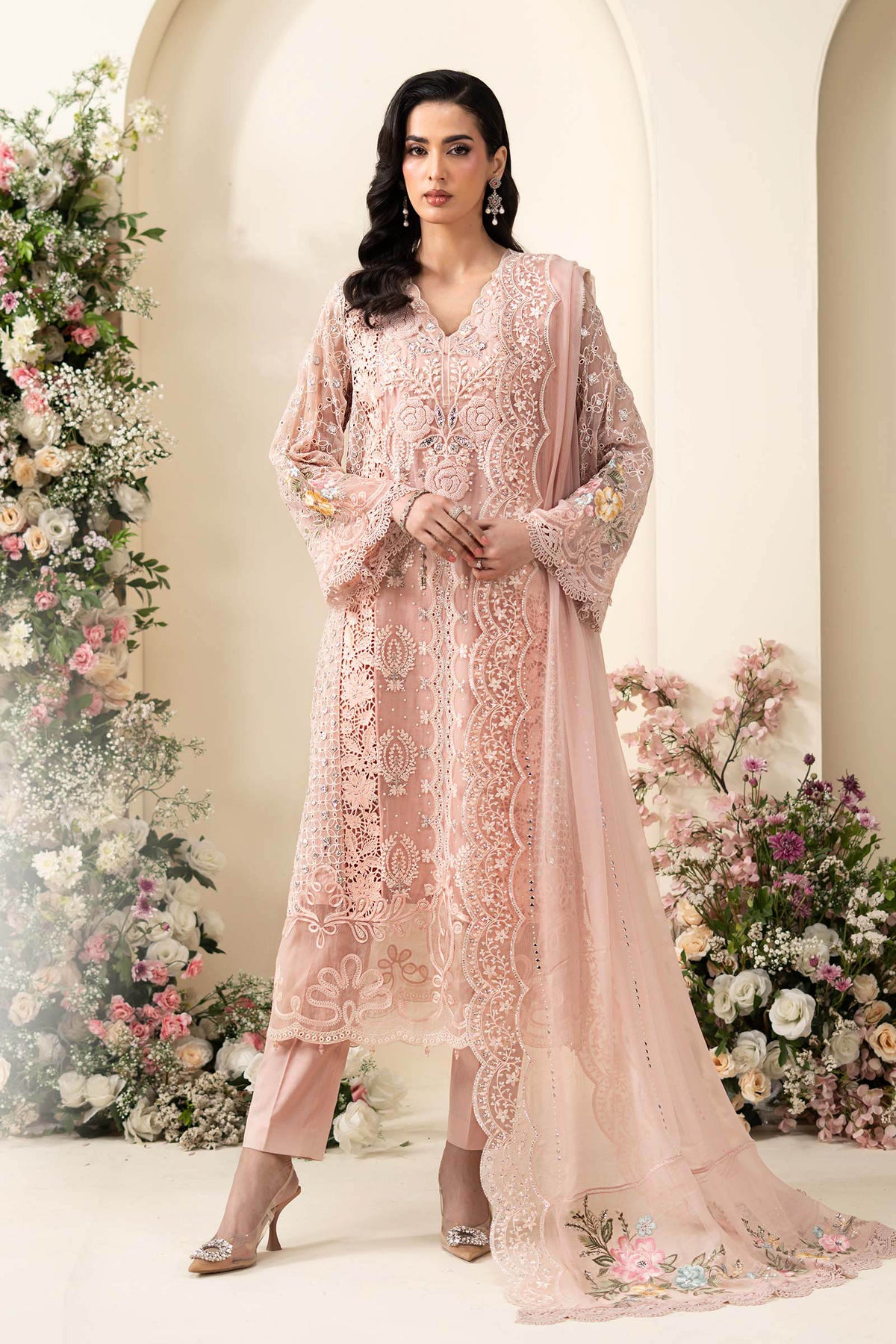 MCS-26-104-Peach Pink | Stitched Chiffon Collection ‘26 | MARIA.B