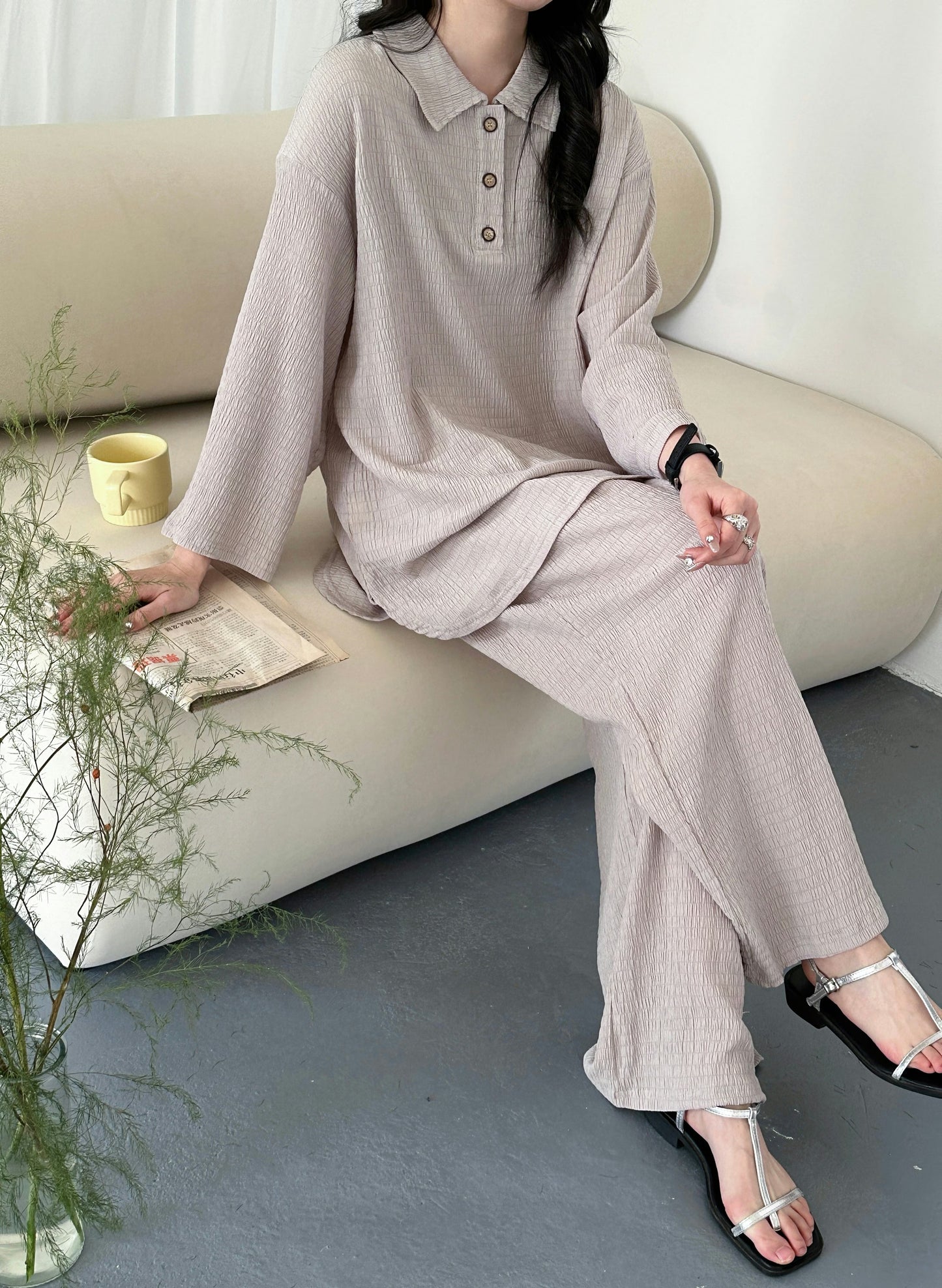 Gigi Textured Summer Co ord Gray | New Arrivals | Hassal