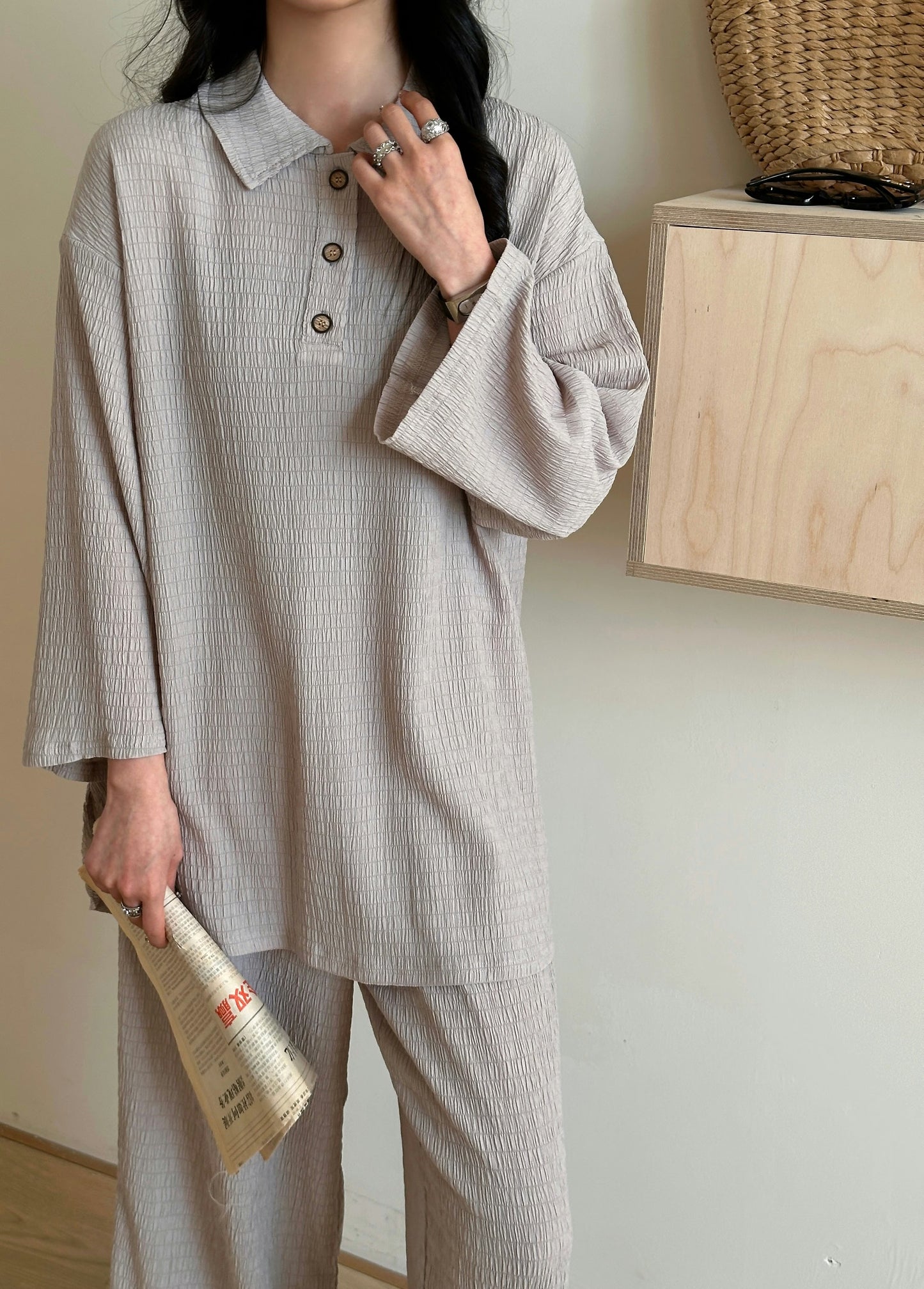 Gigi Textured Summer Co ord Gray | New Arrivals | Hassal
