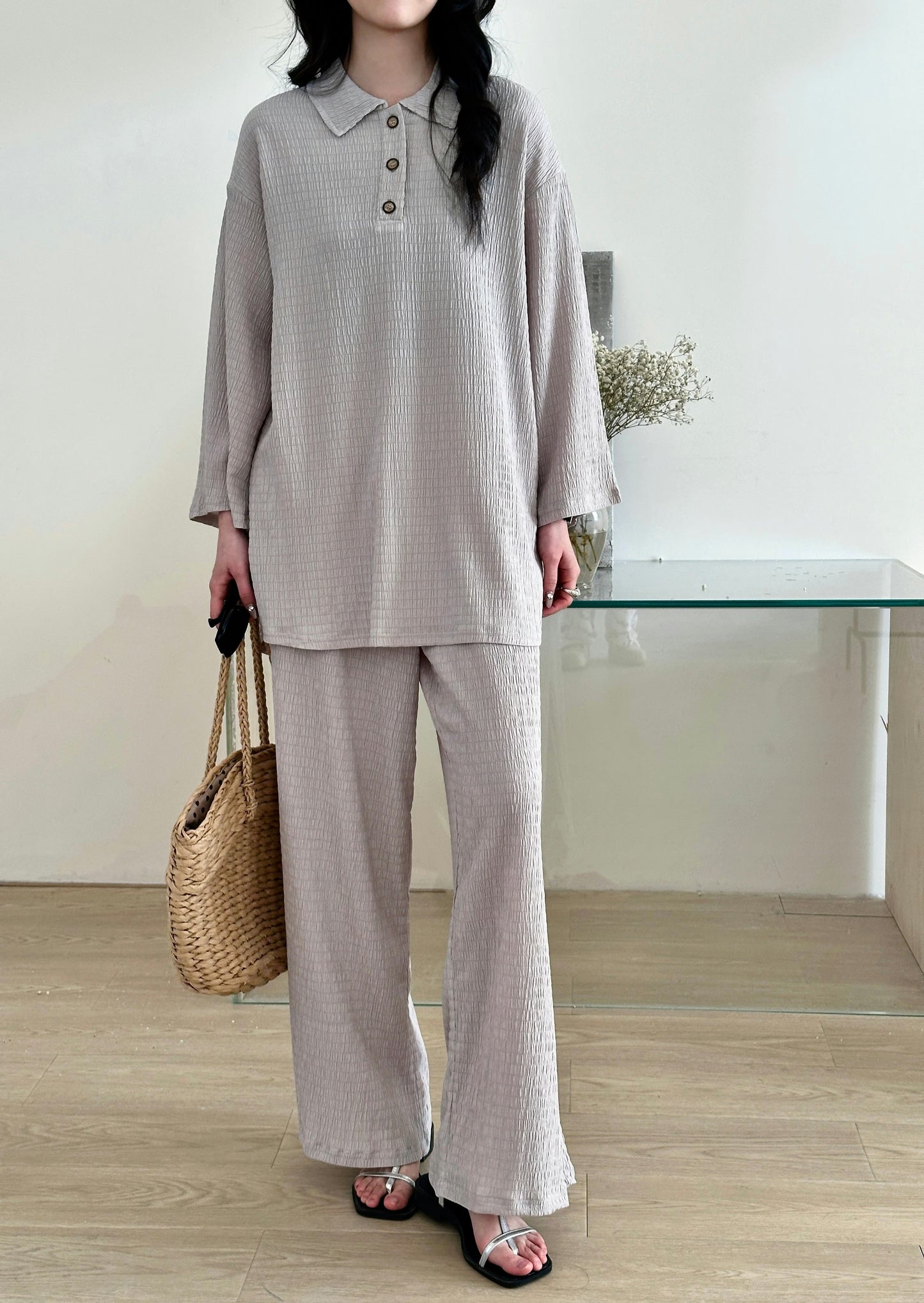 Gigi Textured Summer Co ord Gray | New Arrivals | Hassal