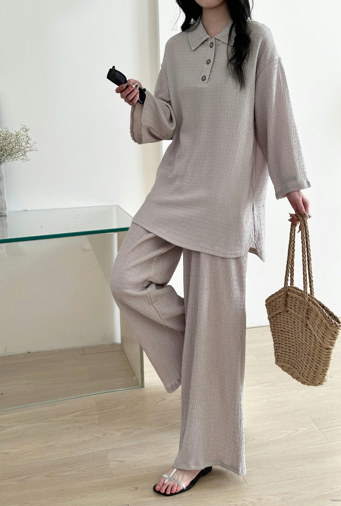 Gigi Textured Summer Co ord Gray | New Arrivals | Hassal