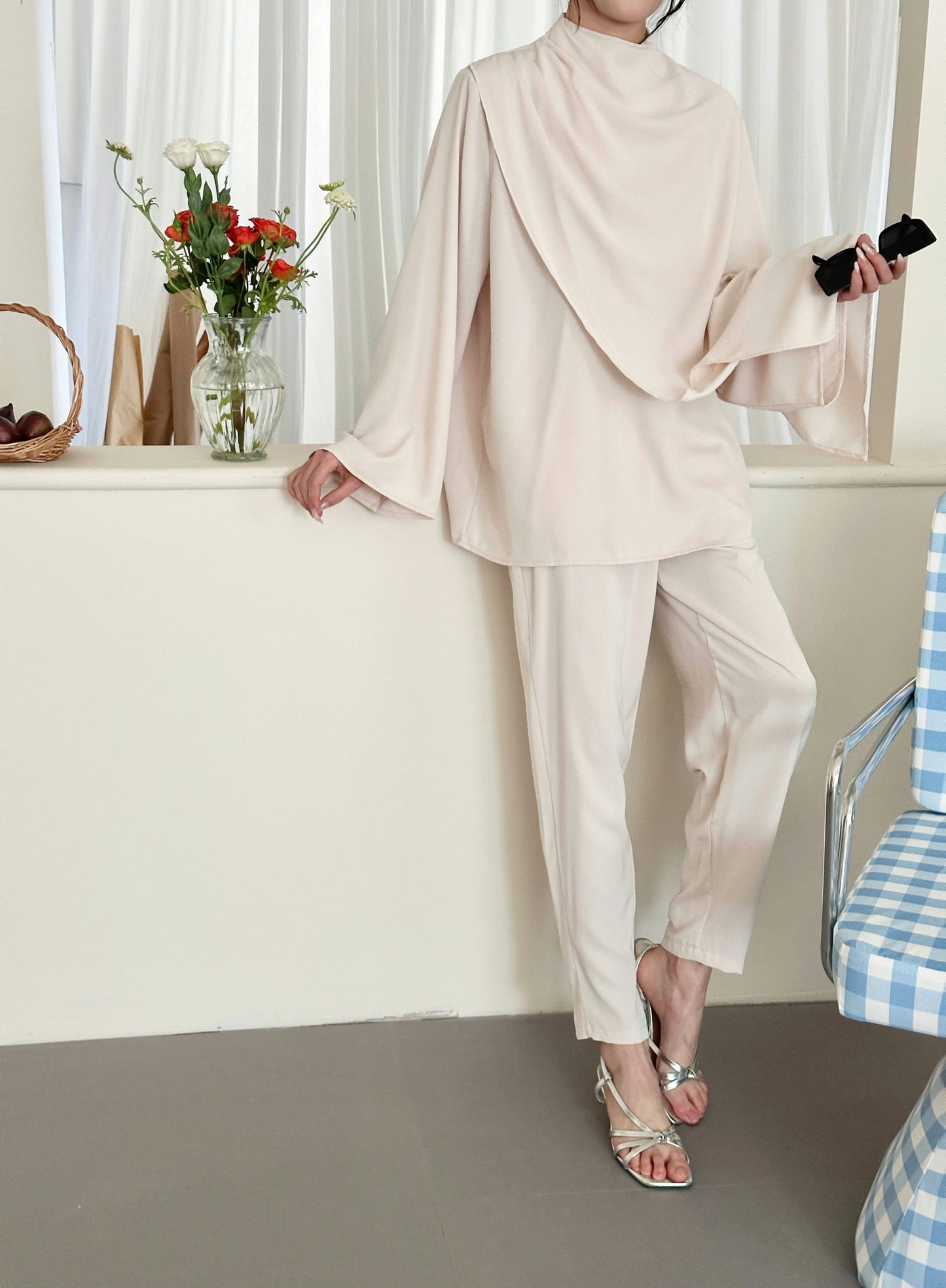 Myra Draped Scarf Set Almond | New Arrivals | Hassal