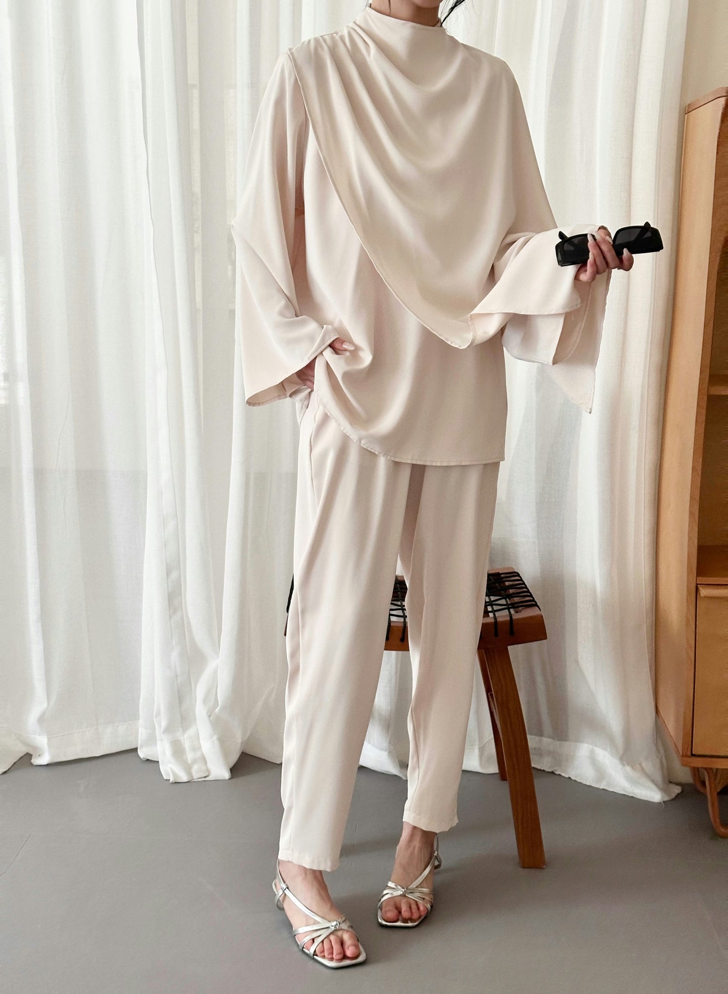 Myra Draped Scarf Set Almond | New Arrivals | Hassal