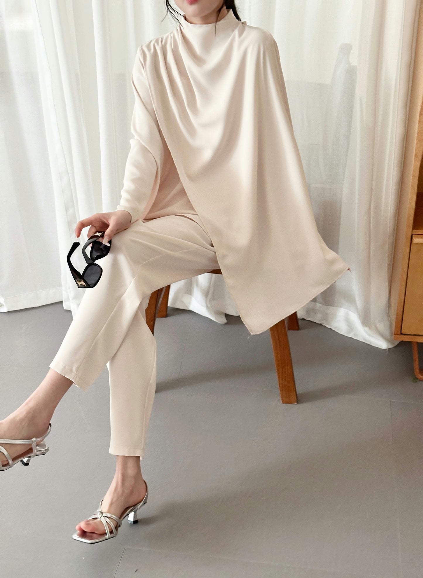 Myra Draped Scarf Set Almond | New Arrivals | Hassal