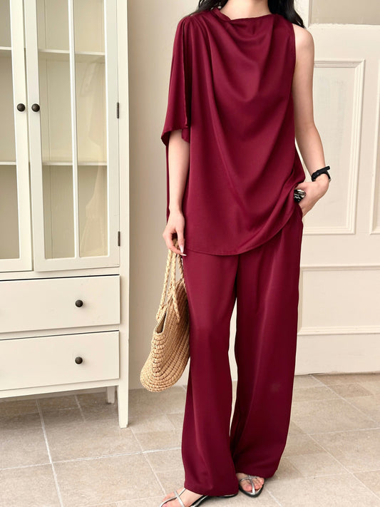 Norah Burgundy Draped Set | New Arrivals | Hassal