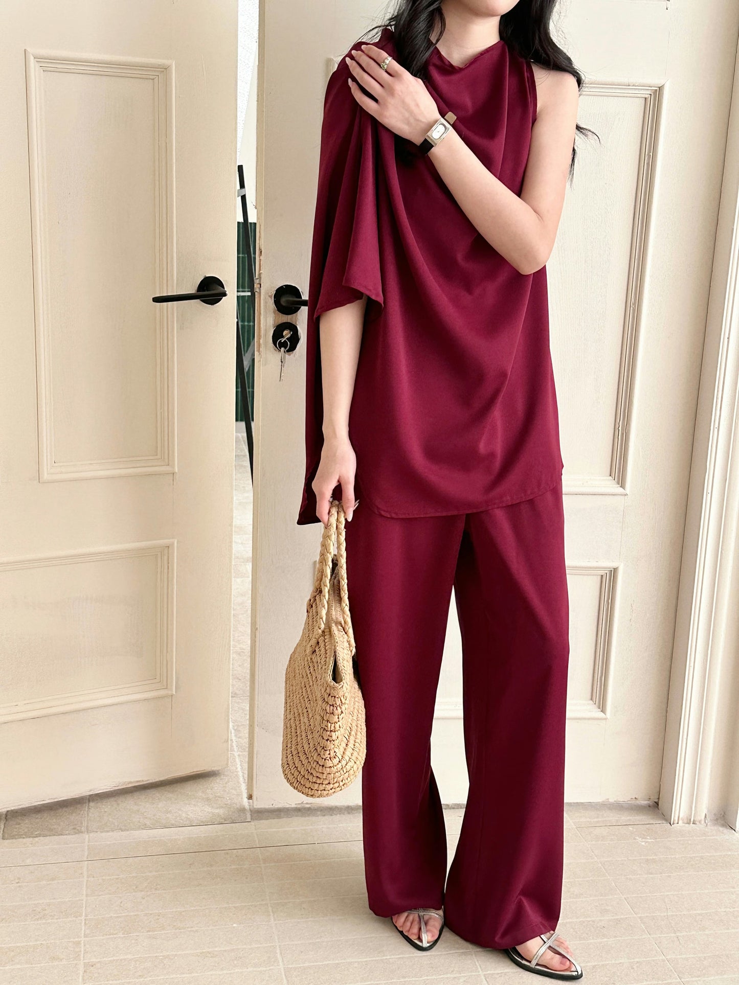 Norah Burgundy Draped Set | New Arrivals | Hassal