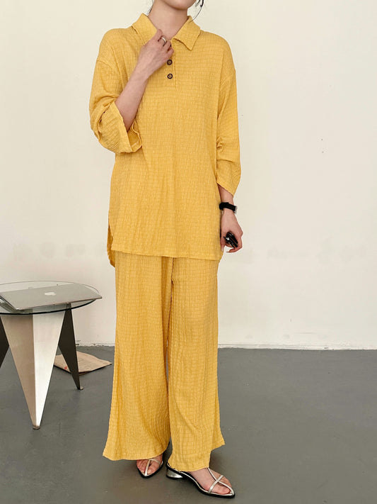 Gigi Textured Summer Co ord Burnt Yellow | New Arrivals | Hassal