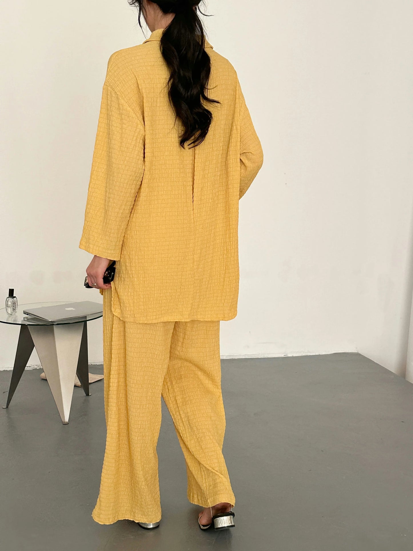 Gigi Textured Summer Co ord Burnt Yellow | New Arrivals | Hassal