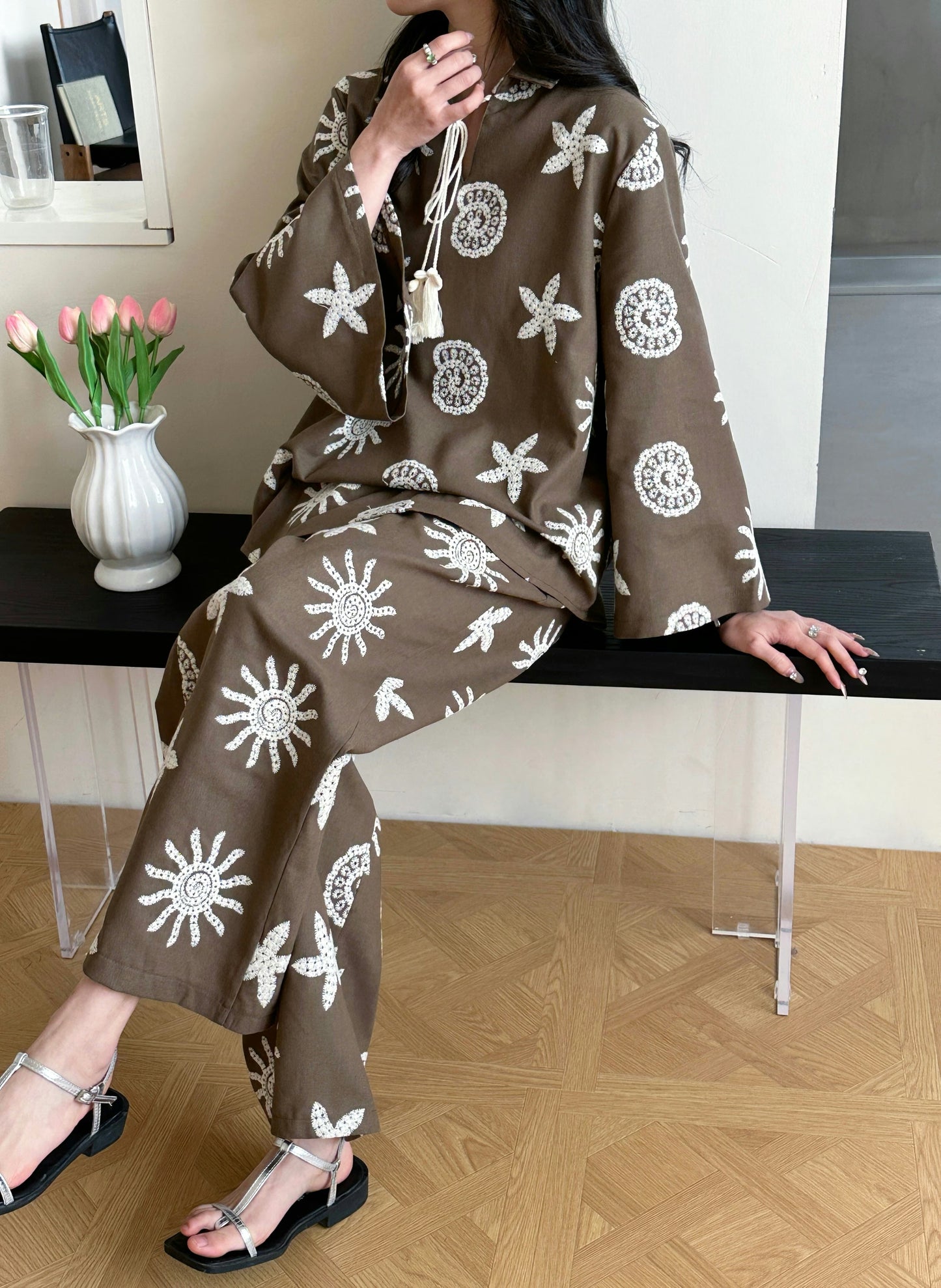 Canggu Embroidered Sun Suit Brown | New Arrivals | Hassal