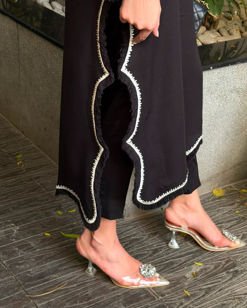 Black Karandi Embroided Fringe Set | New Arrivals | LIRA