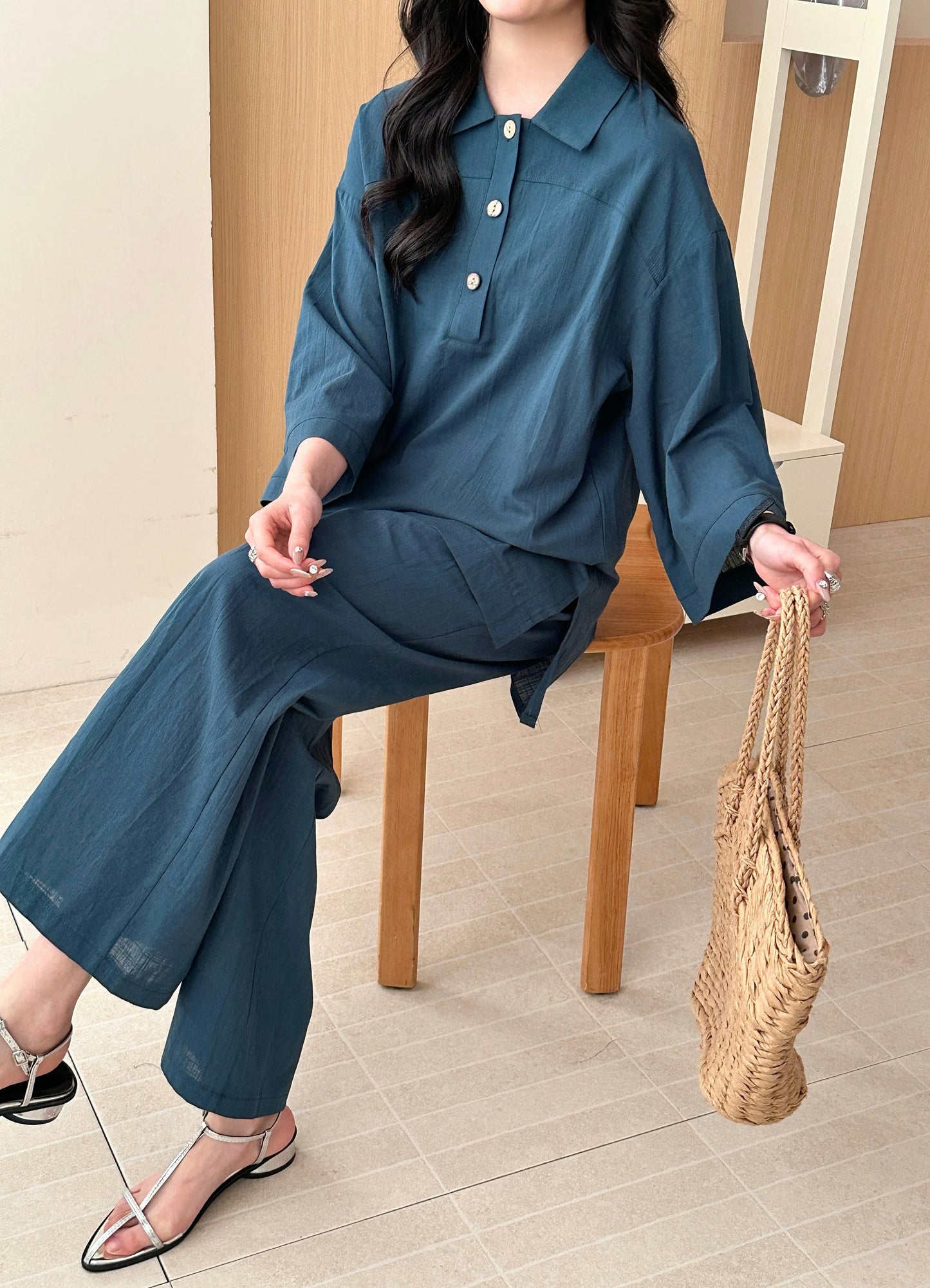 Liggi Cotton Linen Textured Set Dark Teal | New Arrivals | Hassal