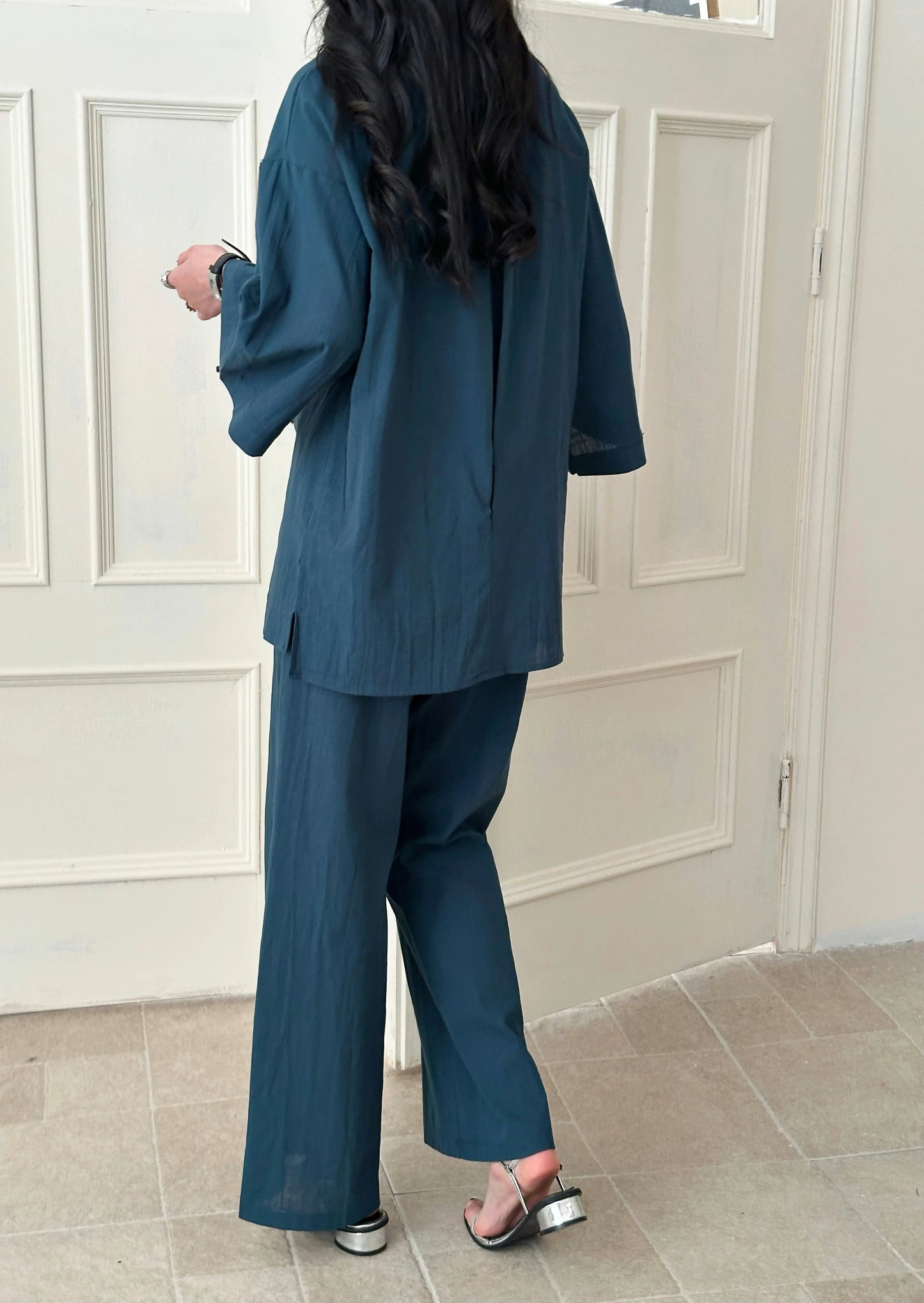 Liggi Cotton Linen Textured Set Dark Teal | New Arrivals | Hassal