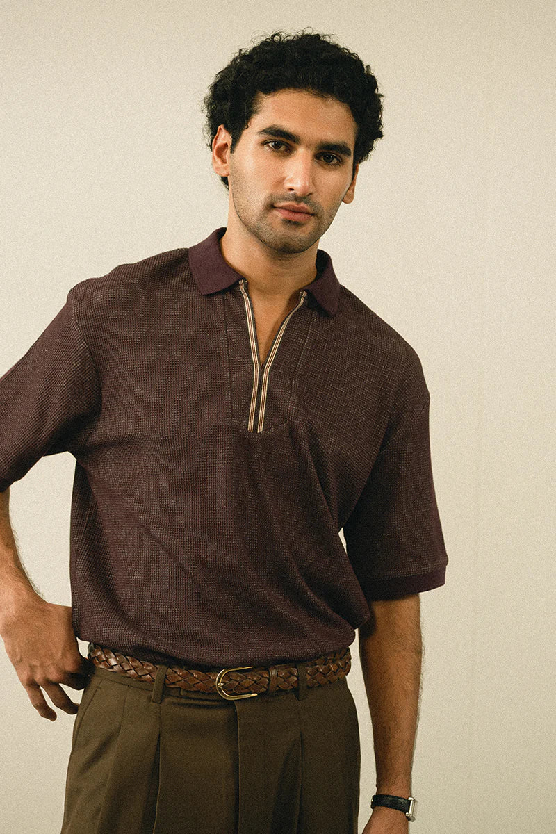 Burgundy Textured Polo Shirt | REPUBLIC MENSWEAR
