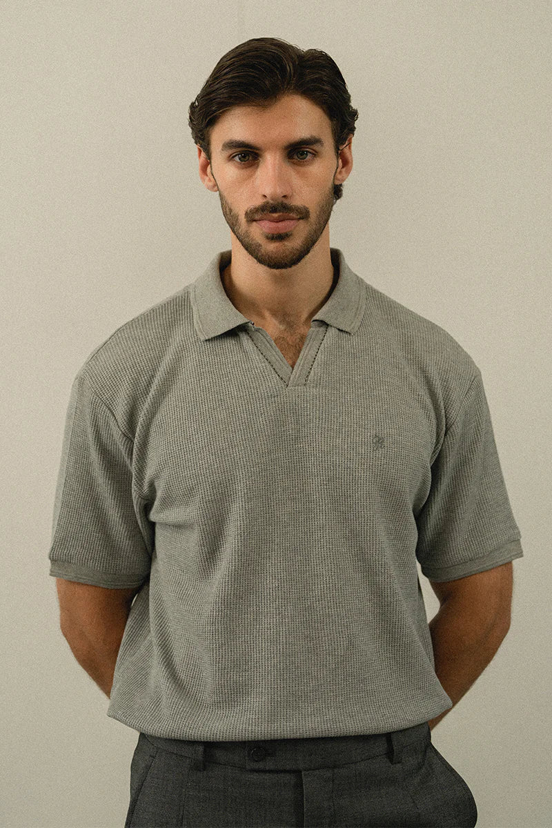 Grey Textured Polo Shirt | REPUBLIC MENSWEAR
