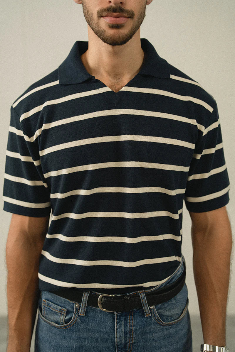 Navy Blue Striped Polo Shirt | REPUBLIC MENSWEAR