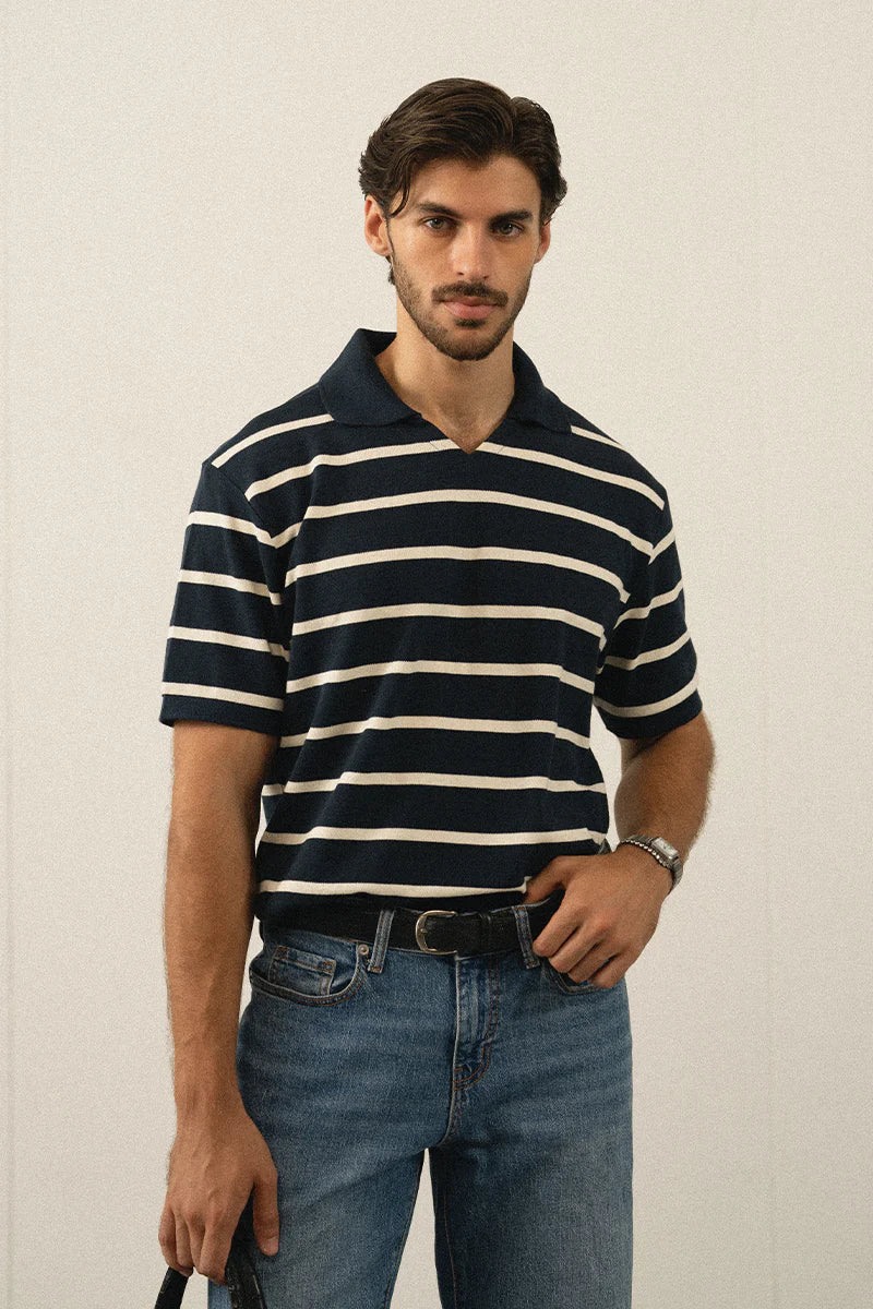 Navy Blue Striped Polo Shirt | REPUBLIC MENSWEAR