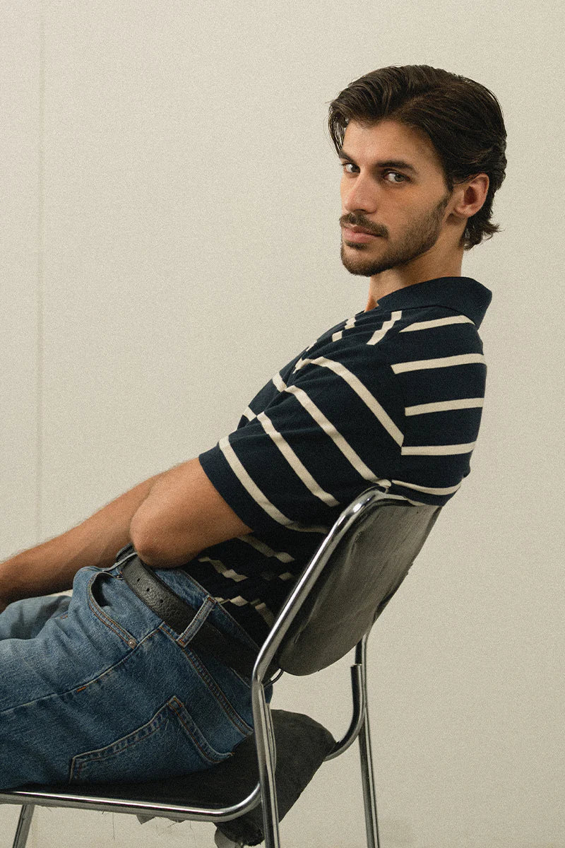 Navy Blue Striped Polo Shirt | REPUBLIC MENSWEAR
