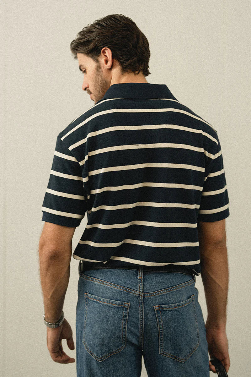 Navy Blue Striped Polo Shirt | REPUBLIC MENSWEAR