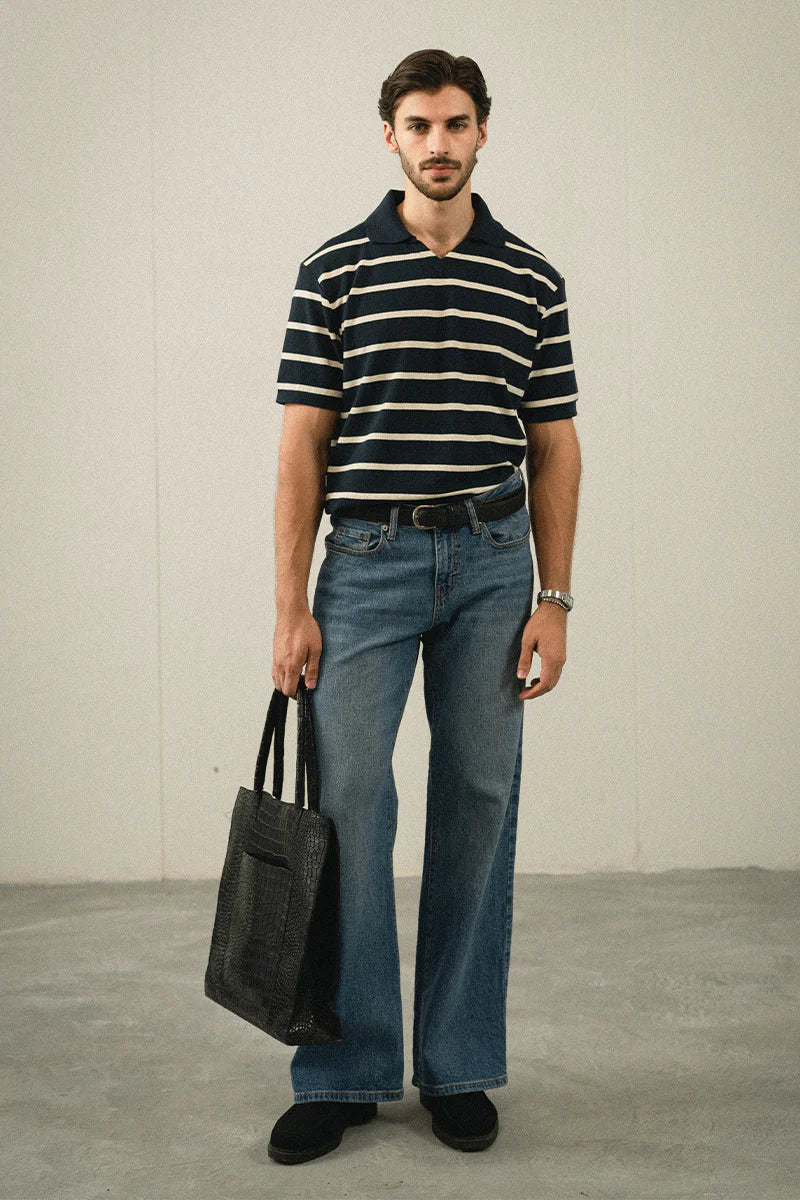 Navy Blue Striped Polo Shirt | REPUBLIC MENSWEAR