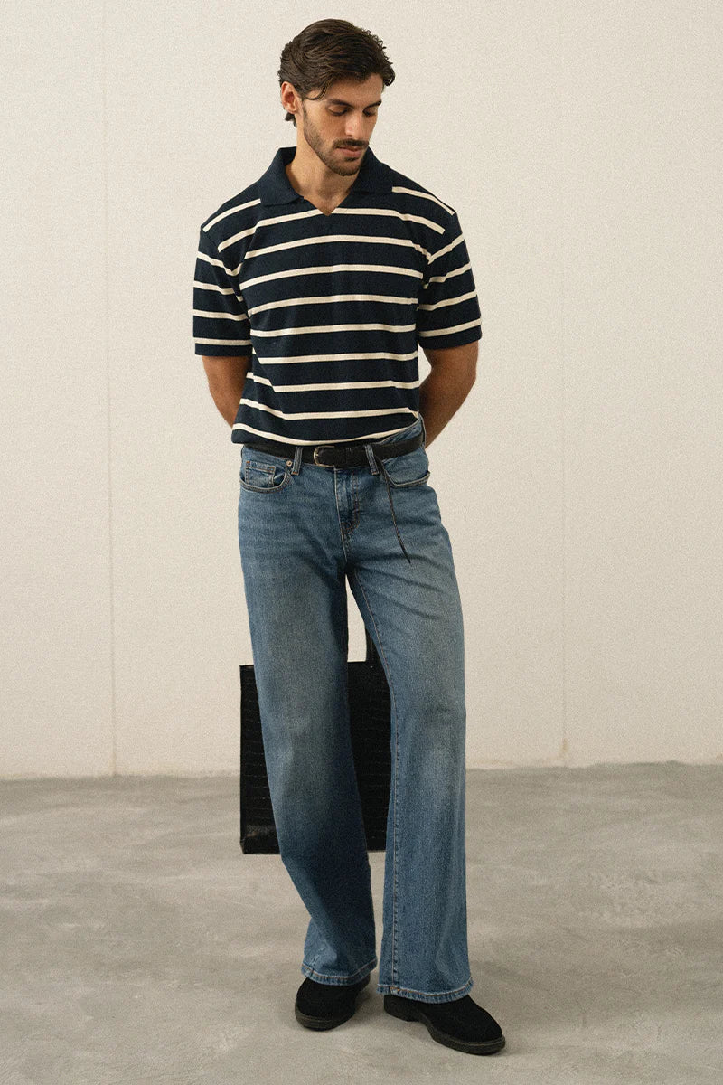 Navy Blue Striped Polo Shirt | REPUBLIC MENSWEAR