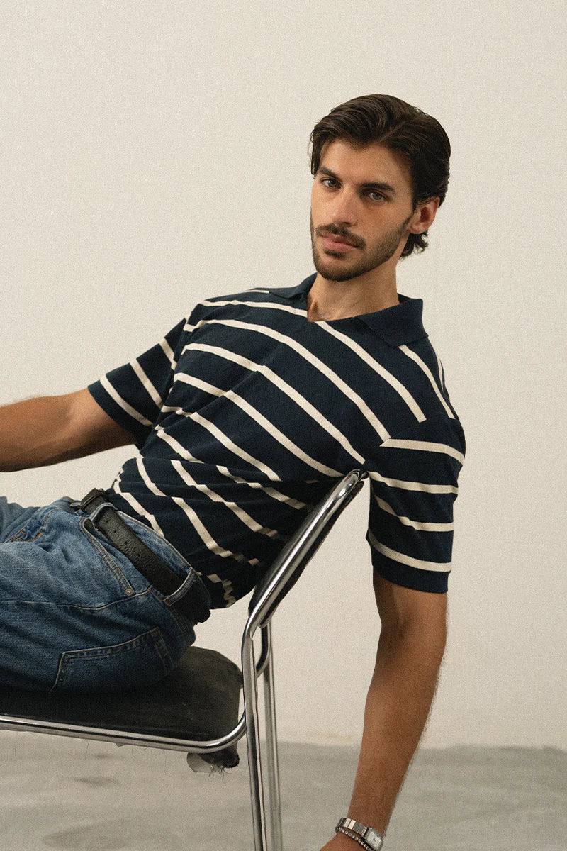 Navy Blue Striped Polo Shirt | REPUBLIC MENSWEAR