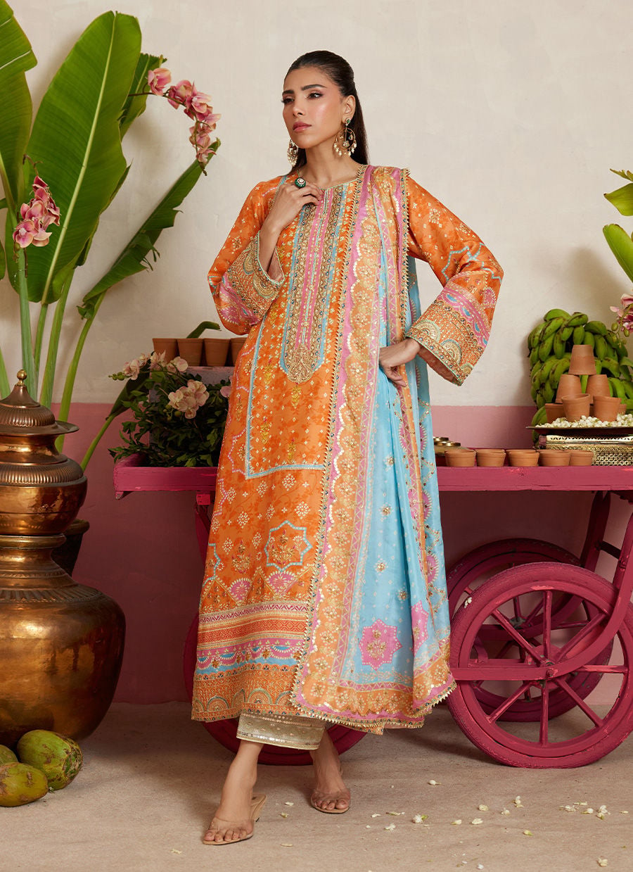 Jenna Tangerine Shirt And Dupatta | MAYNA FESTIVE PRINTS '26 | FARAH TALIB AZIZ
