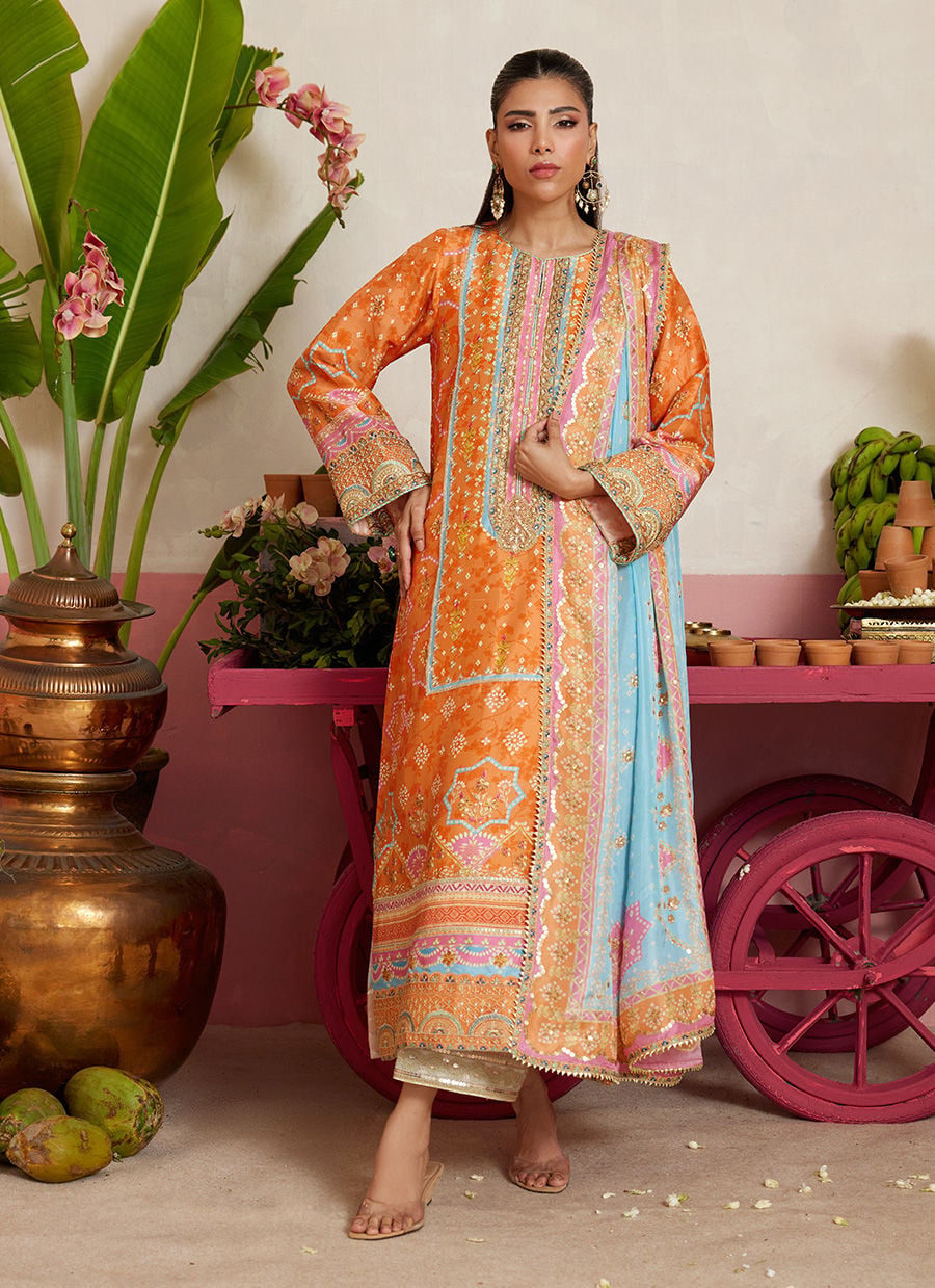 Jenna Tangerine Shirt And Dupatta | MAYNA FESTIVE PRINTS '26 | FARAH TALIB AZIZ