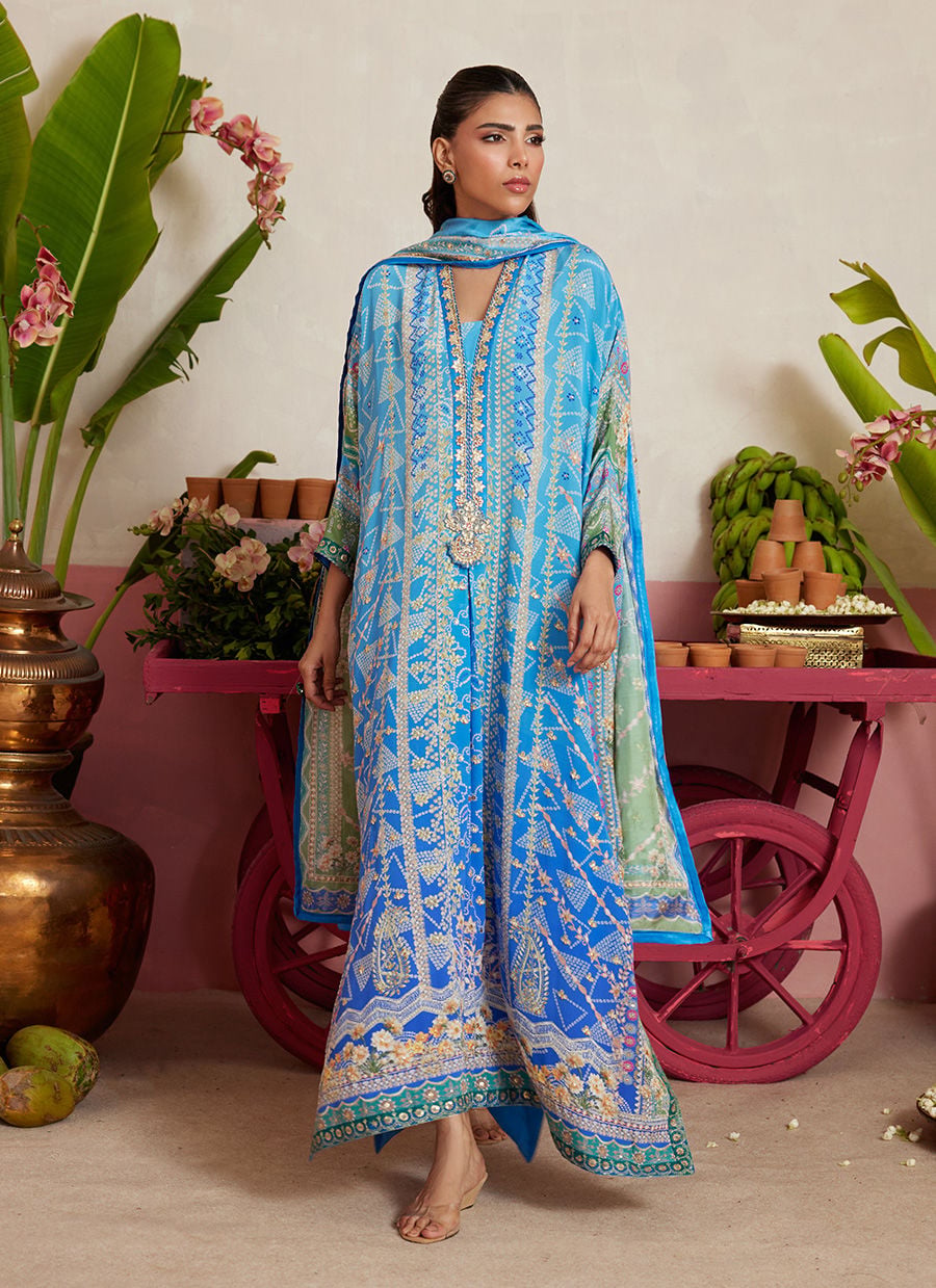 Elaria Sky Blue kaftan | MAYNA FESTIVE PRINTS '26 | FARAH TALIB AZIZ