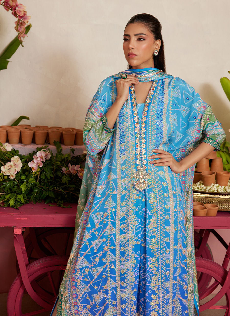 Elaria Sky Blue kaftan | MAYNA FESTIVE PRINTS '26 | FARAH TALIB AZIZ