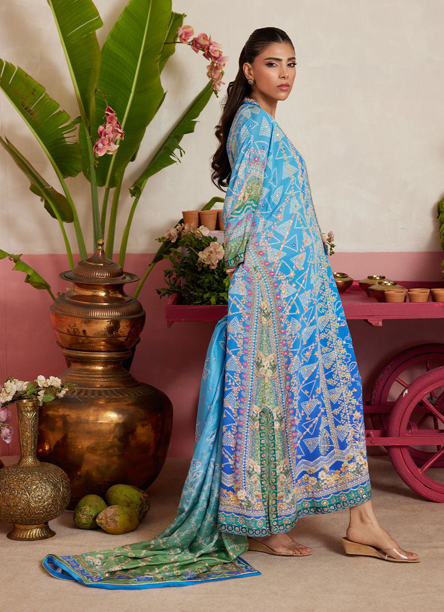 Elaria Sky Blue kaftan | MAYNA FESTIVE PRINTS '26 | FARAH TALIB AZIZ