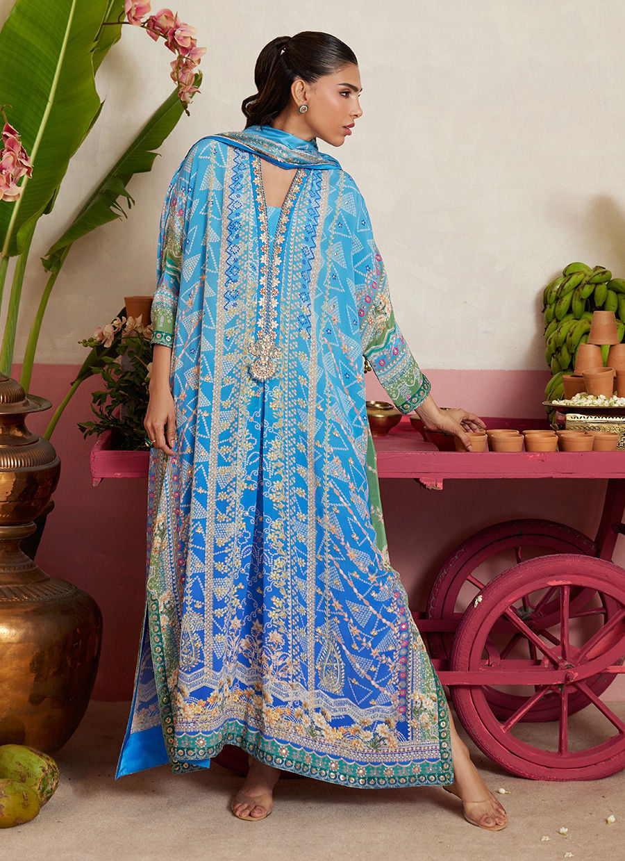 Elaria Sky Blue kaftan | MAYNA FESTIVE PRINTS '26 | FARAH TALIB AZIZ