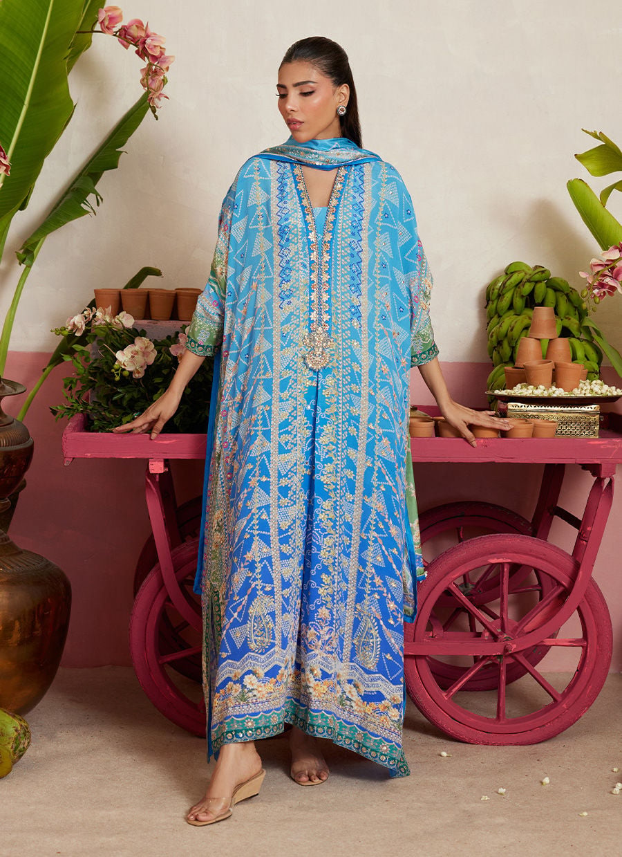 Elaria Sky Blue kaftan | MAYNA FESTIVE PRINTS '26 | FARAH TALIB AZIZ